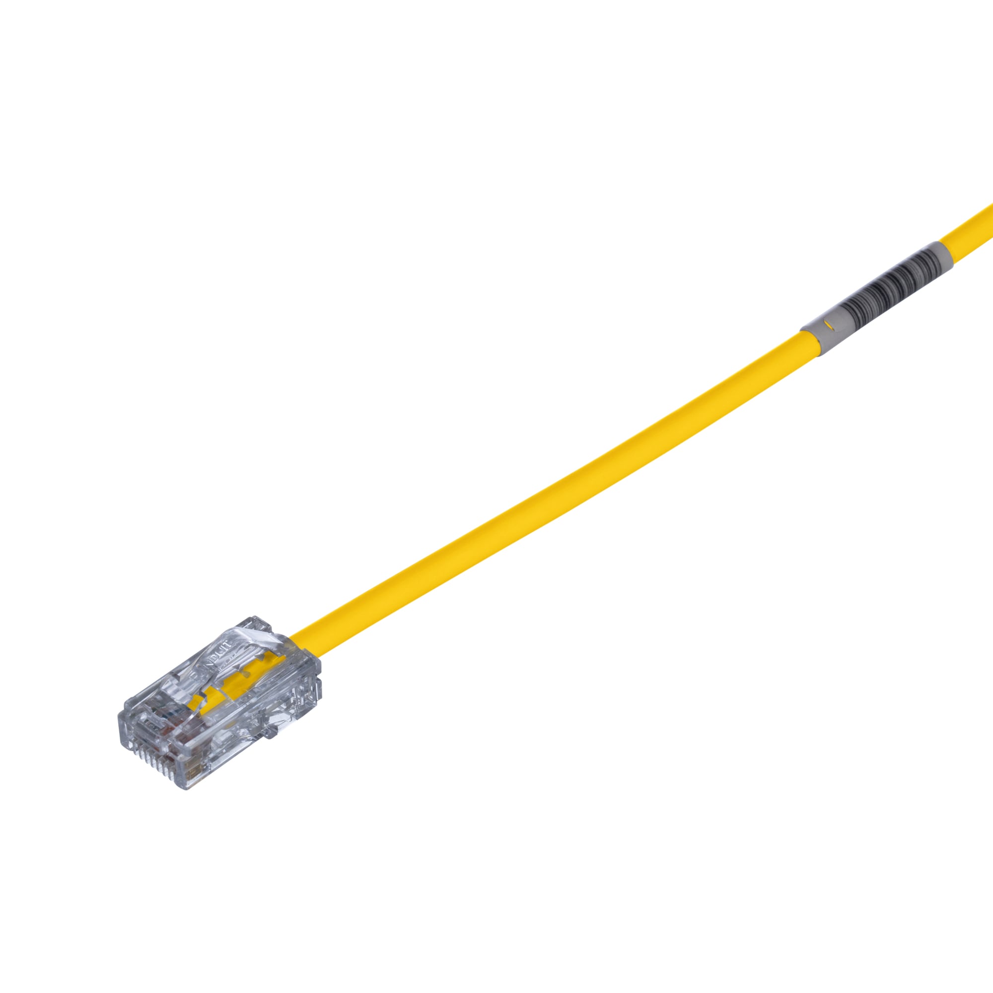UTP28CH7YL PanNet TX5e-28 Class D Small Diameter Patch Cord With Pan-Plug Modular Plugs on Each End, Cat 5E, 28 AWG U/UTP Copper Stranded Conductor, RJ45 Modular Plug Boot Connector, 7 ft L Cord, Yellow