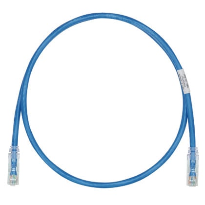 UTP28SP12BU PanNet TX6-28 Small Diameter Patch Cord, Cat 6/Class E, 28 AWG U/UTP Stranded Copper Conductor, RJ45 Modular Plug Connector, 12 ft L Cord, Blue