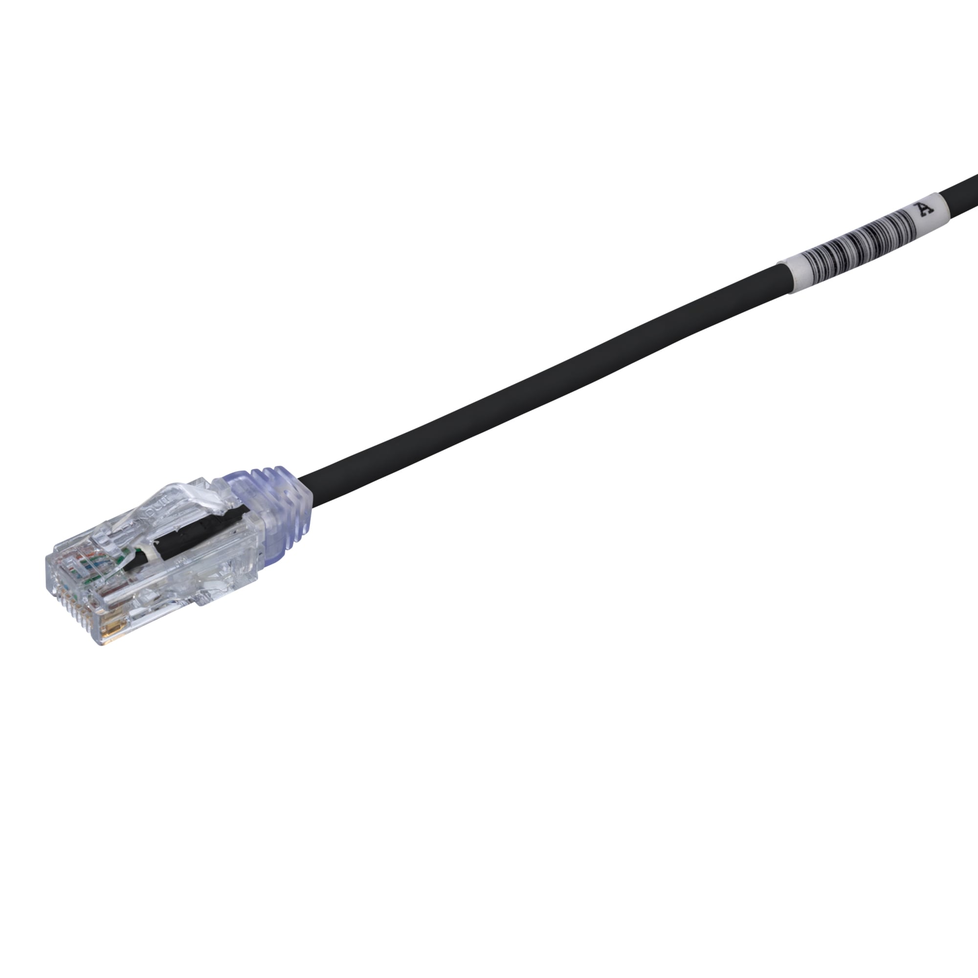 UTP28SP1BL PanNet TX6-28 Class E Small Diameter Patch Cord, Cat 6, 28 AWG U/UTP Copper Stranded Conductor, RJ45 Modular Plug Boot Connector, 1 ft L Cord, Black