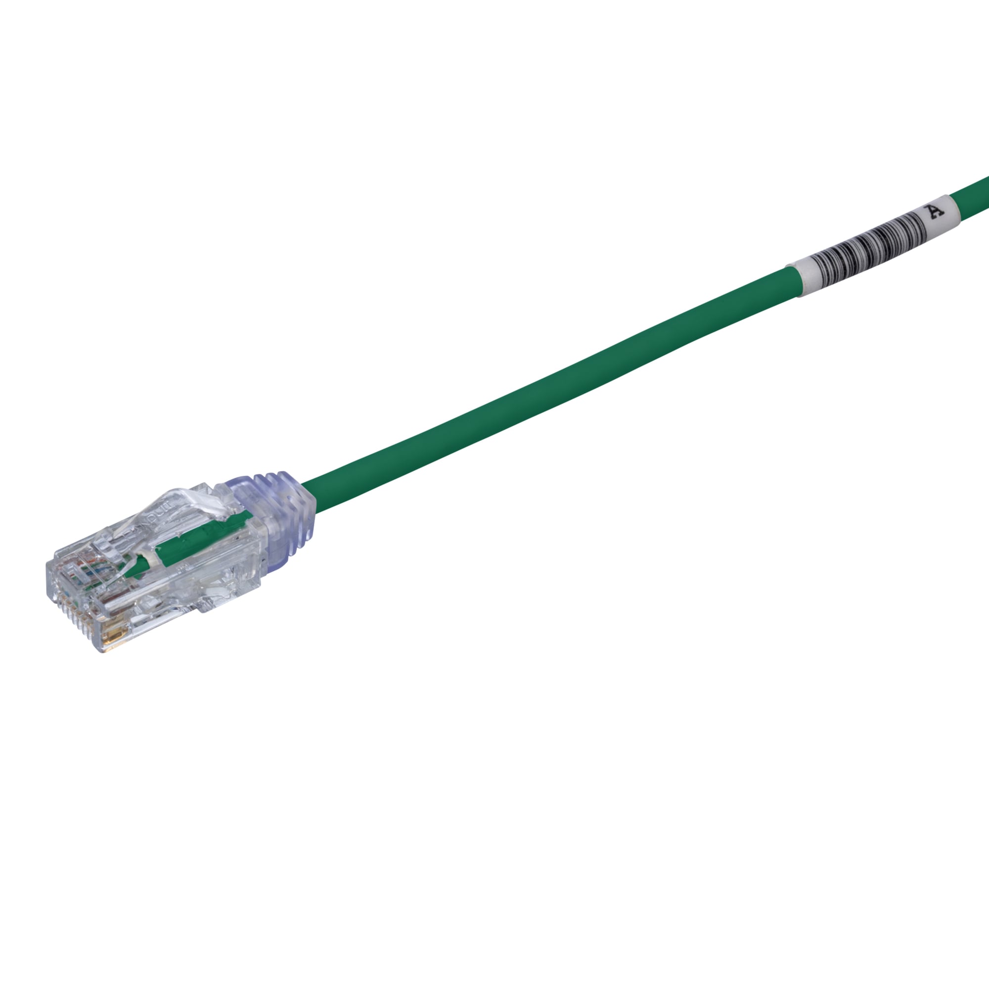 UTP28SP3GR PanNet TX6-28 Class E Small Diameter Patch Cord, Cat 6, 28 AWG U/UTP Copper Stranded Conductor, RJ45 Modular Plug Boot Connector, 3 ft L Cord, Green