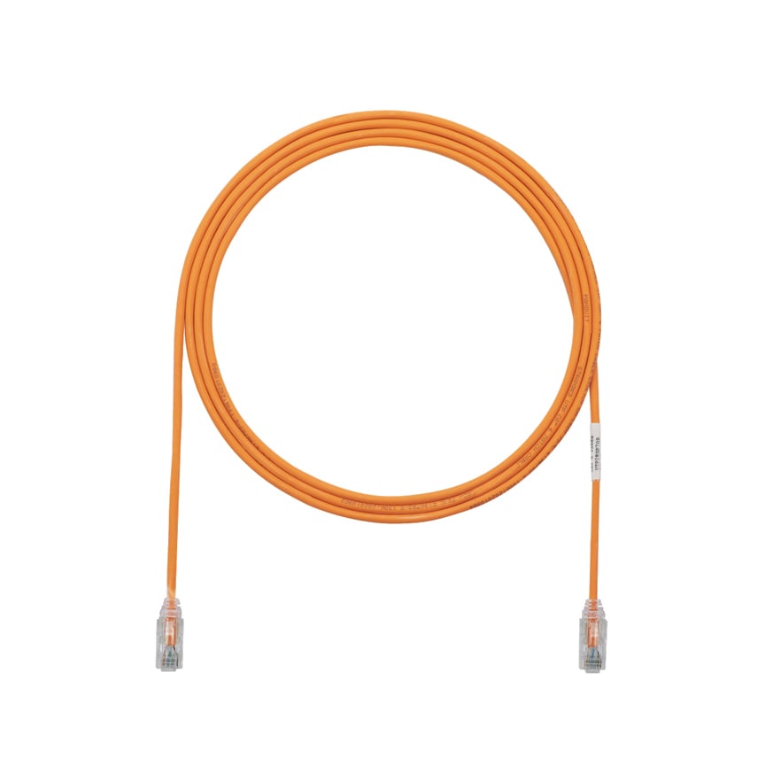UTP28SP3OR PanNet TX6-28 Class E Small Diameter Patch Cord, Cat 6, 28 AWG U/UTP Copper Stranded Conductor, RJ45 Modular Plug Boot Connector, 3 ft L Cord, Orange