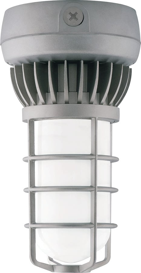 VXLED26YDG Vaporproof Light Fixture With Die Cast Guard and Frosted Globe, 26 W Fixture, 120/208/240/277 V AC, Natural Shot Blasted Housing