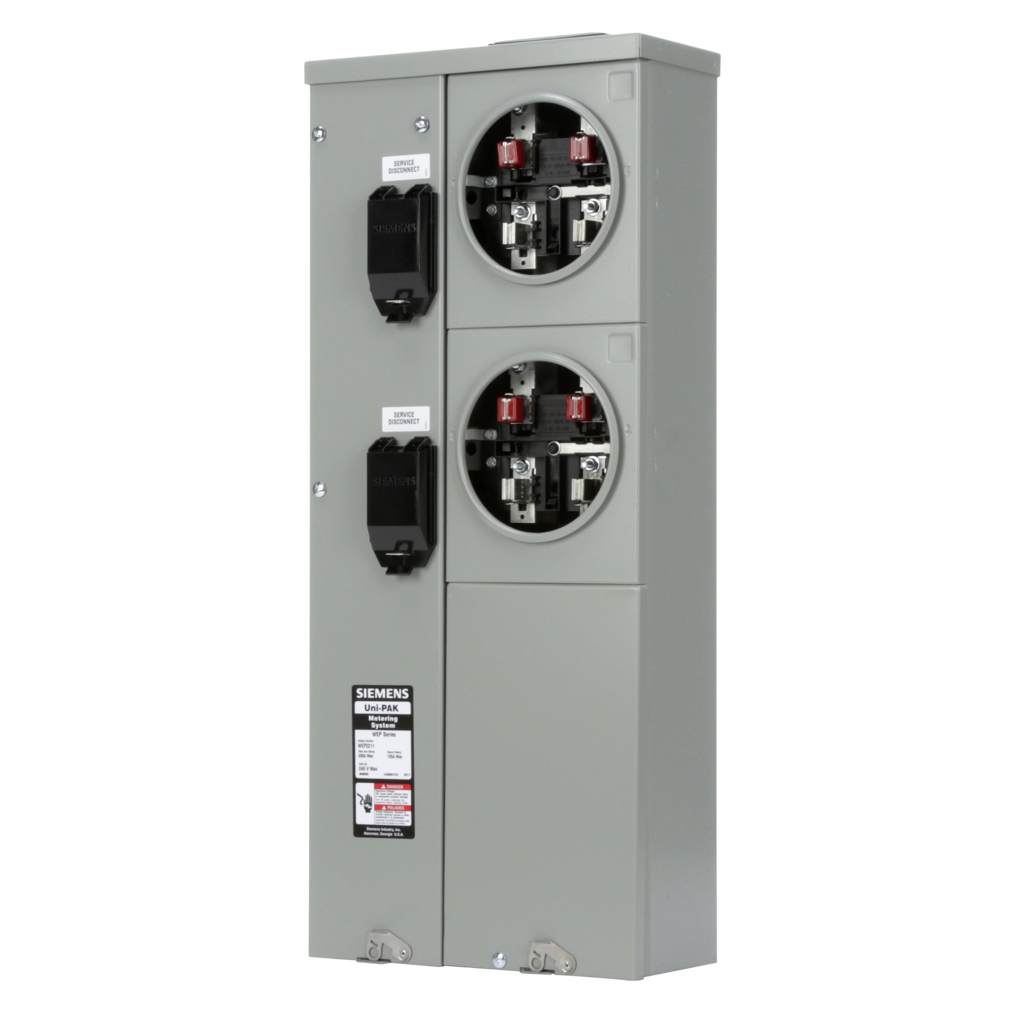 WEP2211 PAK Metering, 200 Amp, 2 Gang, 1 Phase, 125 Amp, 4 Jaw, Ringed, EUSERC