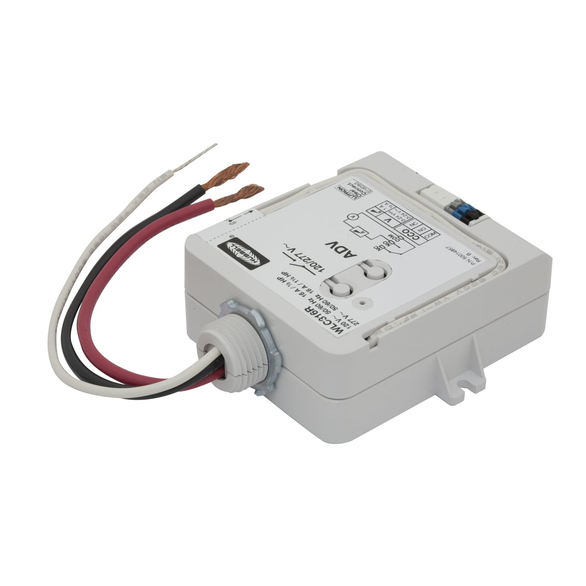 WLC316R WL Series Passive Infrared Wireless Control, 120/277 V AC, 16 A, 1/2 to 1-1/2 hp Power Rating, 3 in W x 1-1/4 in D x 3-29/32 in H