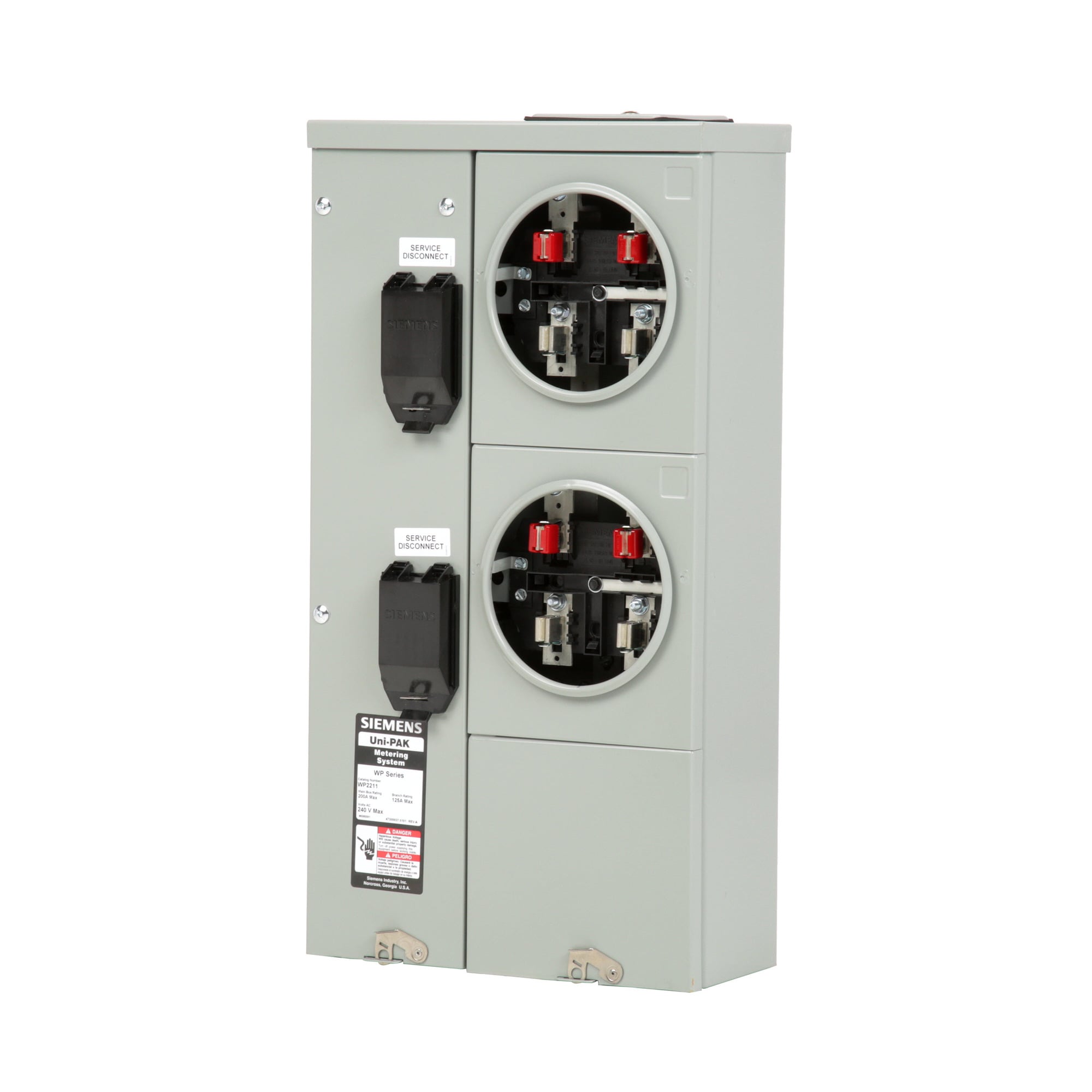 WP2211 PAK Metering, 200 Amp, 2 Gang, 1 Phase, 125 Amp, 4 Jaw, Ringed
