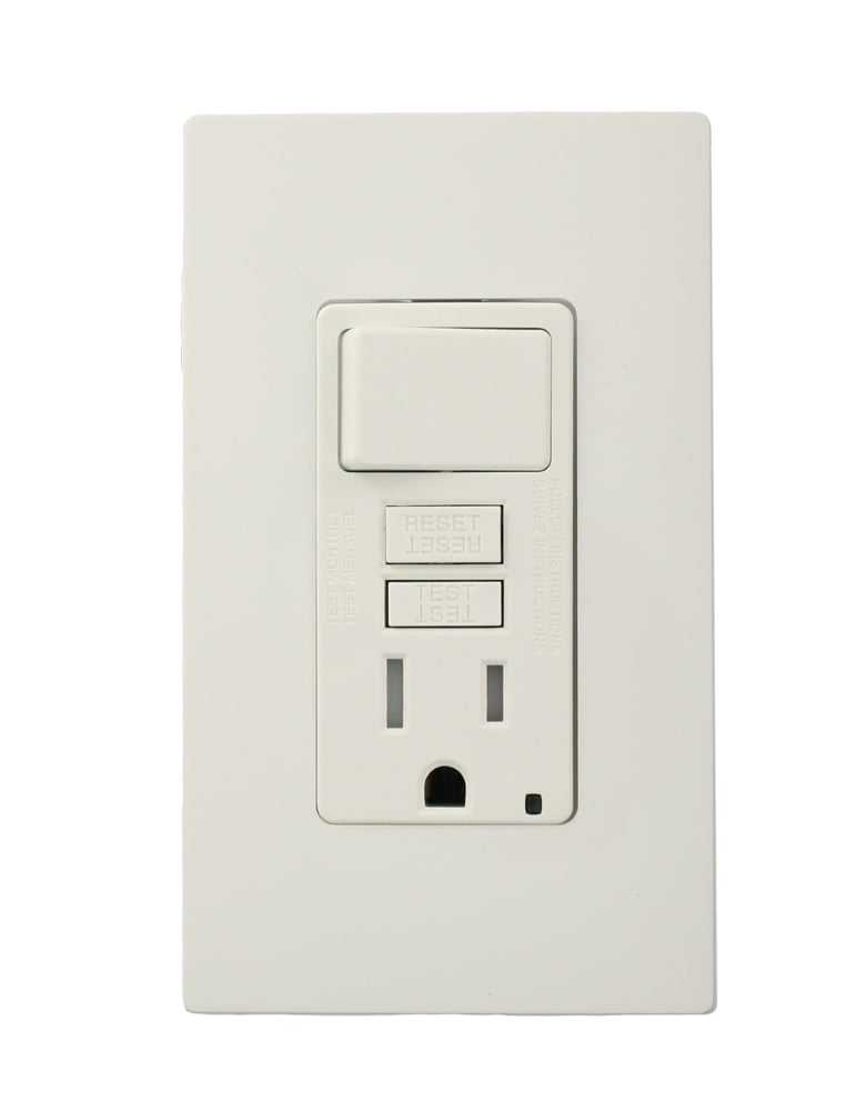 X7299-PW GFCI Combination Switch and Receptacle, 15 A at 125 V AC, 2 Poles, 3 Wires, 14 to 10 AWG Wire