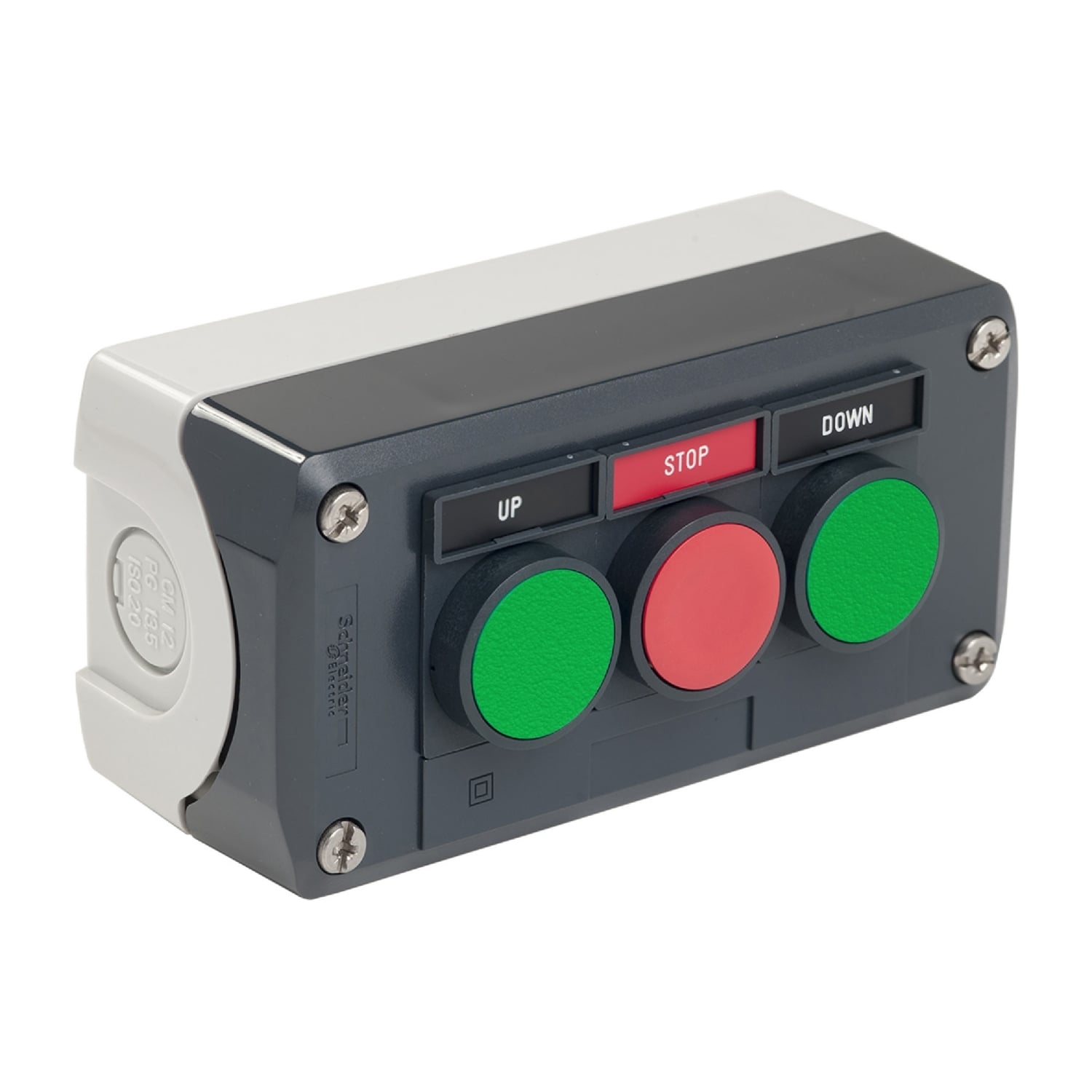 XALD321H29H7 Harmony Complete Universal Pushbutton Control Station, 600 V AC, 6 A, 2NO-1NC Contact, 3 Operators, NEMA 13/4X NEMA Rating