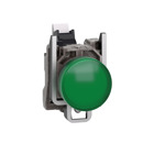Pilot light, Harmony XB4, protected LED light, green, 22mm, with plain lens, universal LED, 110120V