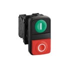 Harmony XB5, Double-headed push button, plastic, 22, 1 green flush marked I + 1 red projecting marked O, 1 NO + 1 NC