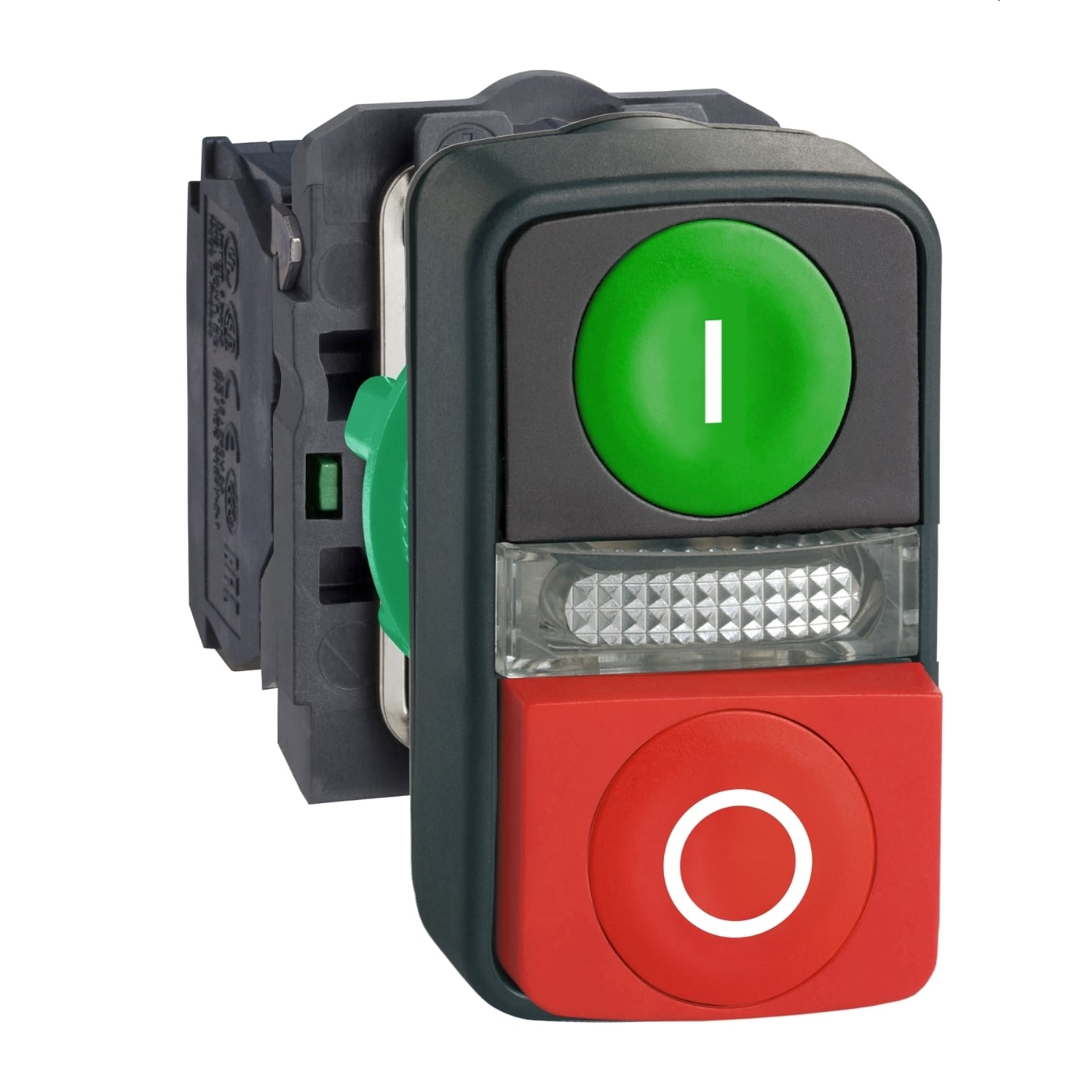 XB5AW73731B5 Harmony Double Headed Rectangular Illuminated Pushbutton, 22 mm, 1NO-1NC Contact, Slow Break Contact, Green/Red