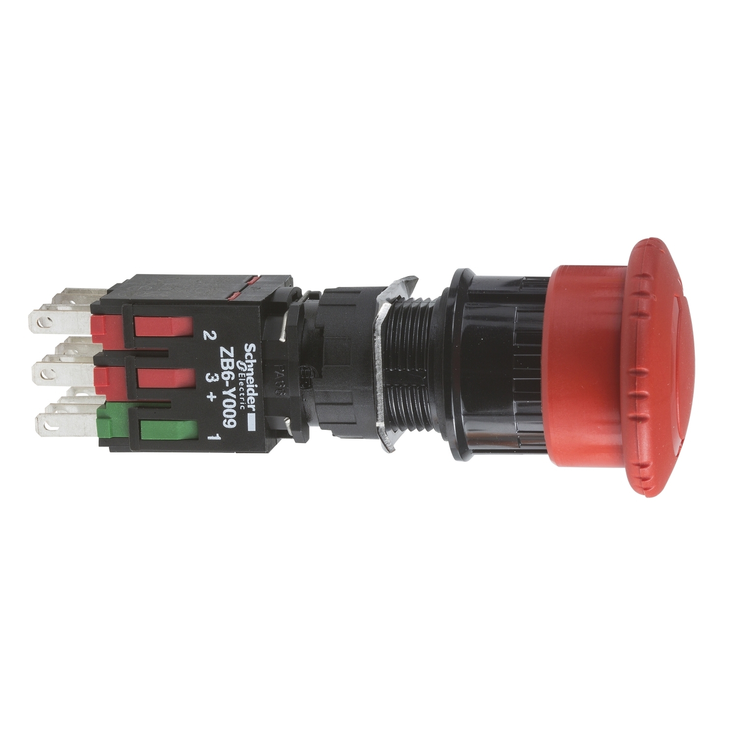 XB6AS8349B Harmony Emergency Stop Unmarked Non-Illuminated Pushbutton, 16 mm, 1NO-2NC Contact, Slow Break Contact, Red