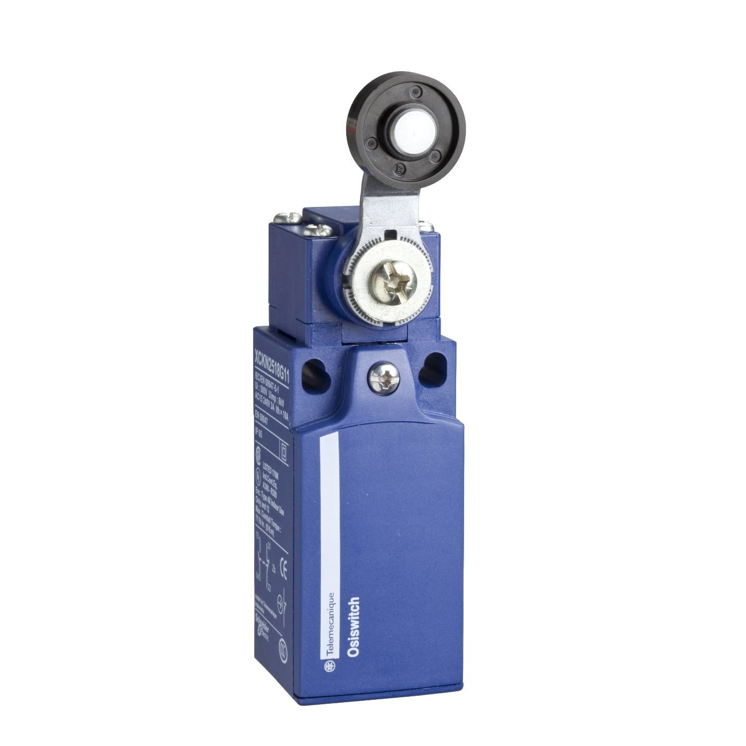 XCKN2118P20 OsiSense XC Standard Format Fixed Limit Switch, 250 VDC, 240 VAC, 10 A, Spring Return Roller Lever Actuator, 1NO-1NC Contact, 2 Poles