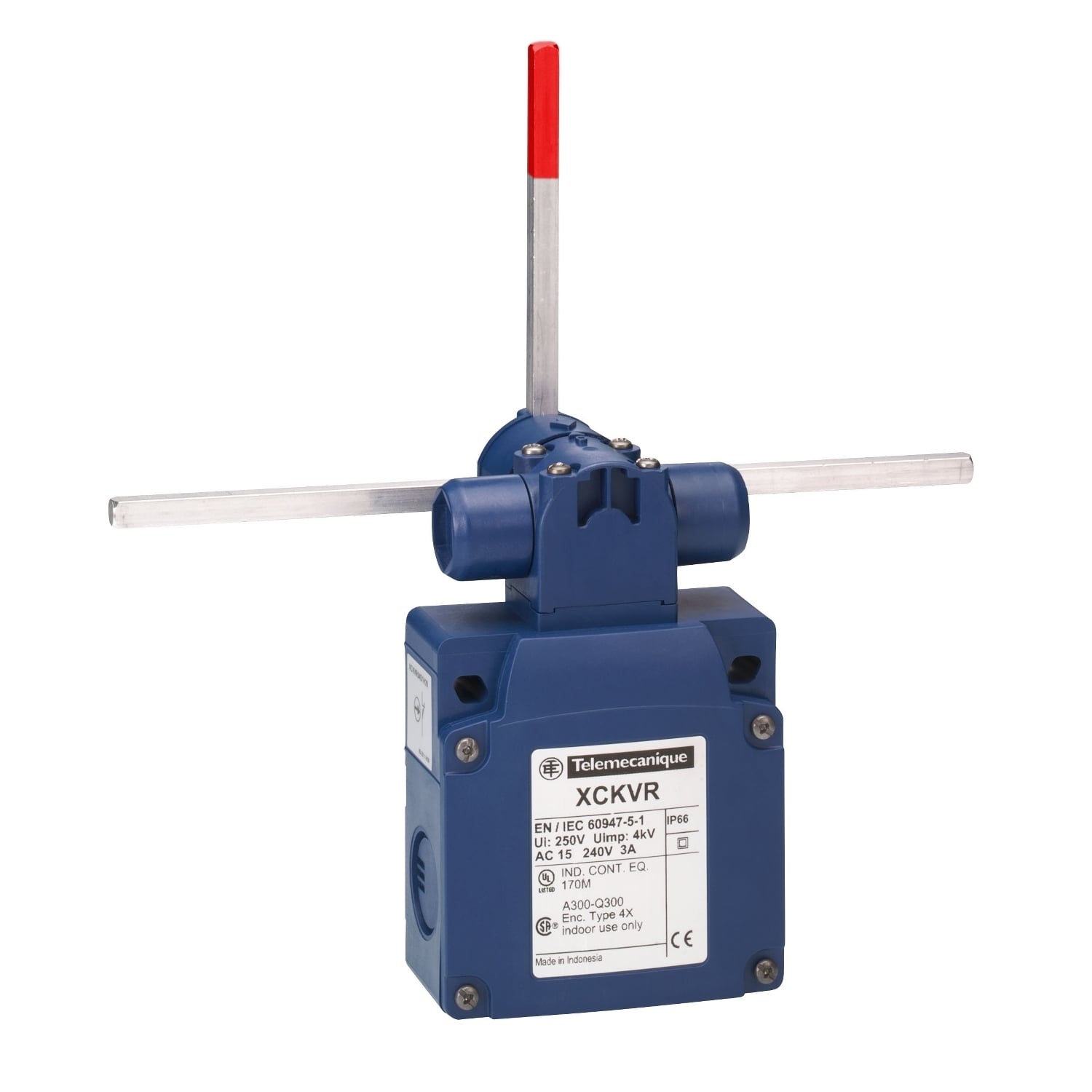 XCKVR44D2H29 OsiSense XC Fixed Rotary Special Format Limit Switch, 300/500 V, Crossed Rod Lever Actuator, 2NO-2NC Contact, 4 Poles
