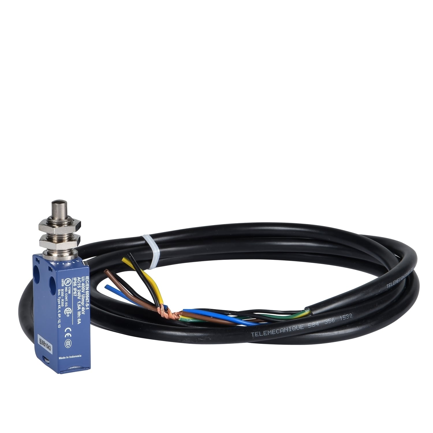 XCMD21F0L5 OsiSense Fixed Heavy Duty Miniature Limit Switch, 240 V AC, 5 A, M12 Threaded Plunger Head Actuator, 1NO-1NC Contact, 2 Poles