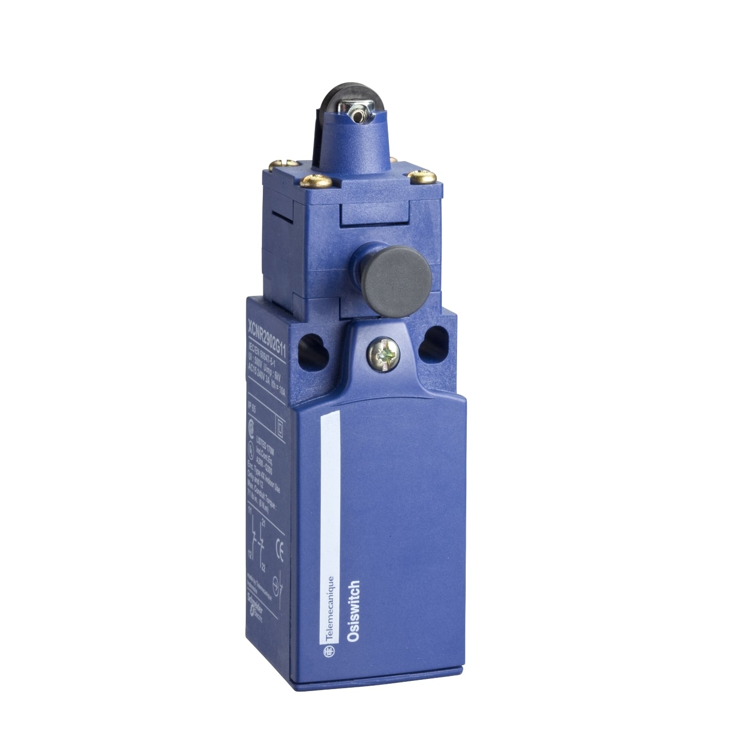 XCNR2102P20 OsiSense XC Compact Fixed Standard Format Limit Switch, 300/500 V, Roller Plunger Actuator, 1NO-1NC Contact, 2 Poles