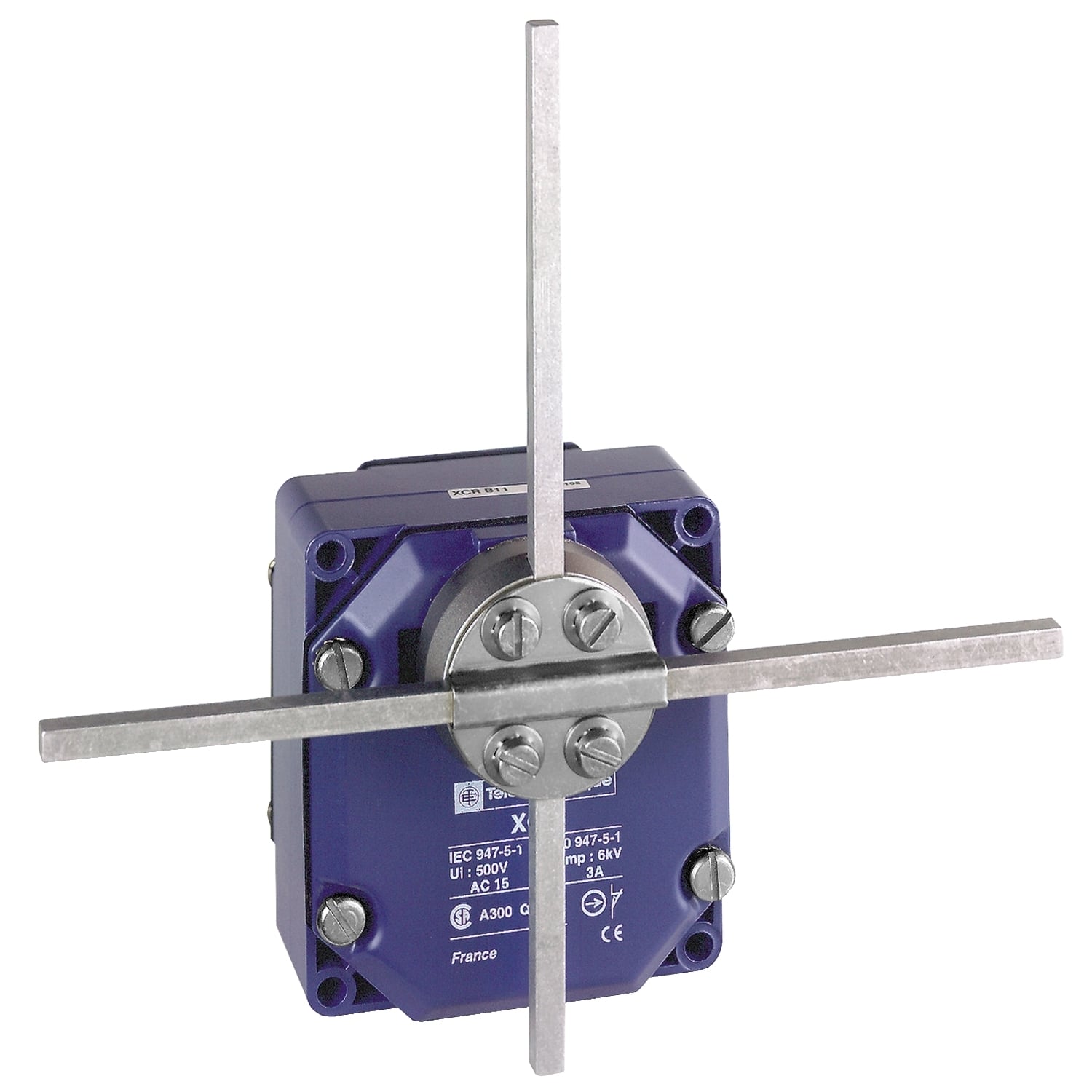 XCRF171 OsiSense XC Special Format Fixed Limit Switch, 240 V AC, 10 A, Stay Put Crossed Rod Lever Actuator, 2NO-2NC Contact, 4 Poles