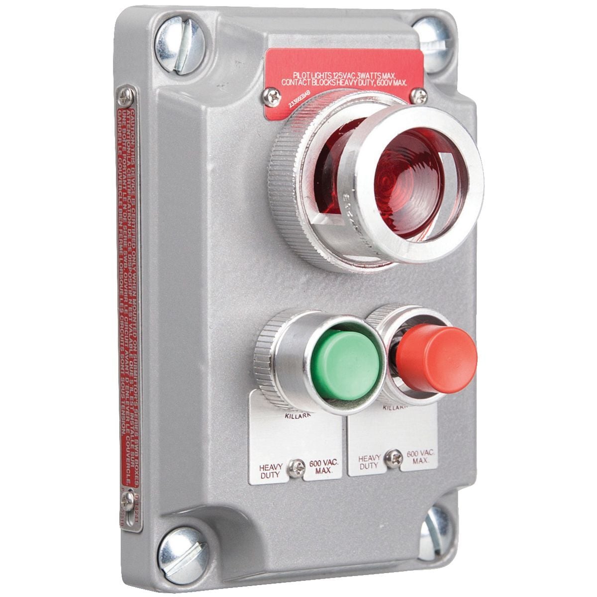 XCS-0A15D XCS Series Control Station Cover Assembly, 110 VAC/VDC, 600 VAC, 10 A, 1NO-1NC Contact, 3 Operators, NEMA 7/9 NEMA Rating