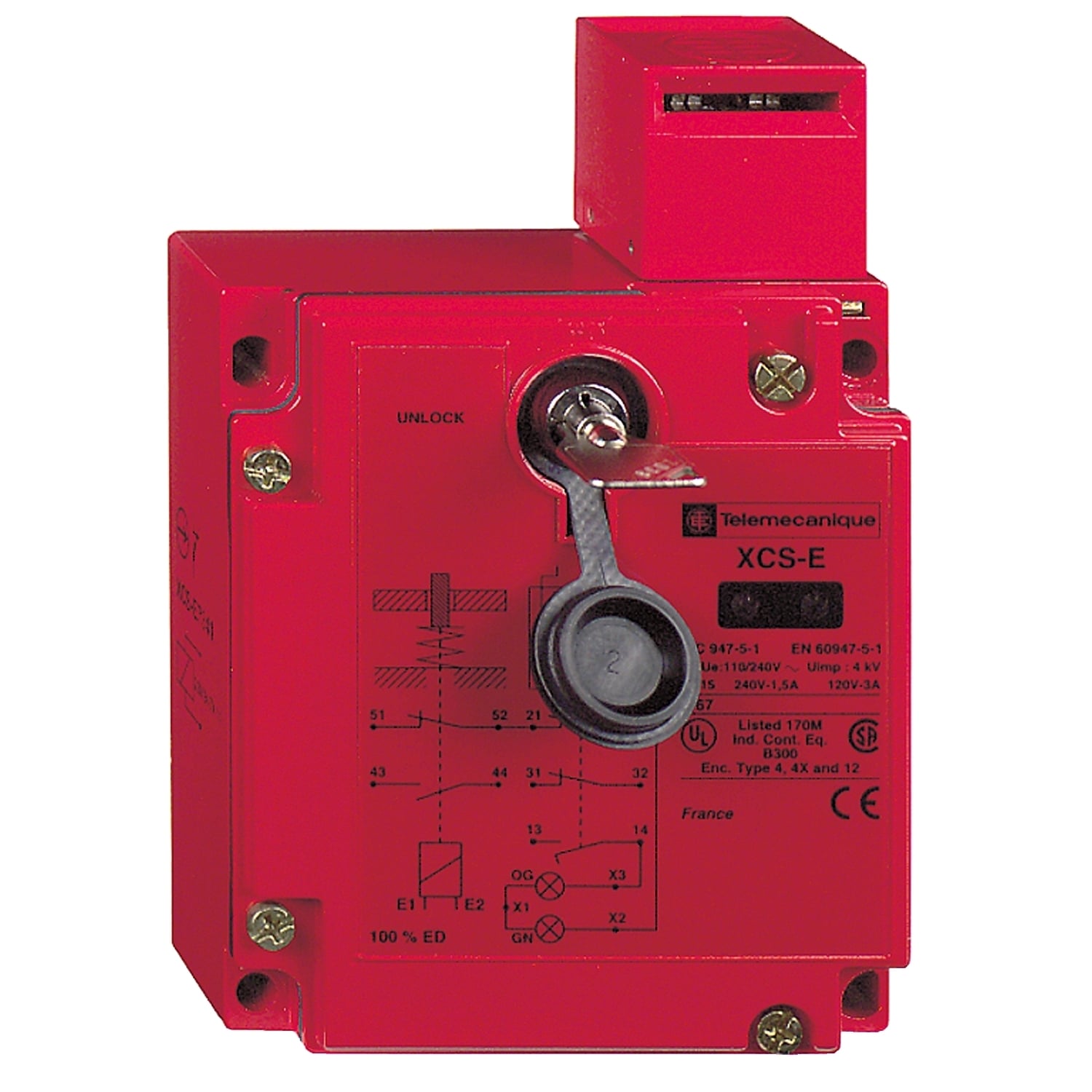 XCSE8511 Preventa Rectangular Turret Head Safety Interlock Switch, 24 V AC/48 V DC, 6 A, 50/60 Hz, 10 VA Power Rating, 3 Poles