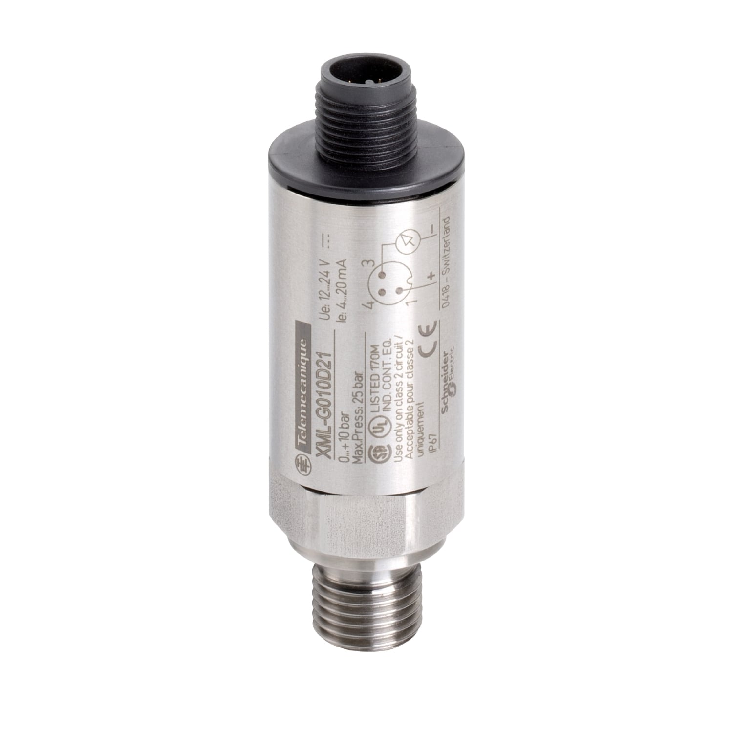 XMLG001D21SAL OsiSense XM Electronic Pressure Sensor, 0 to 1 bar, <2 ms Response, Analog Output, 12/24 V DC