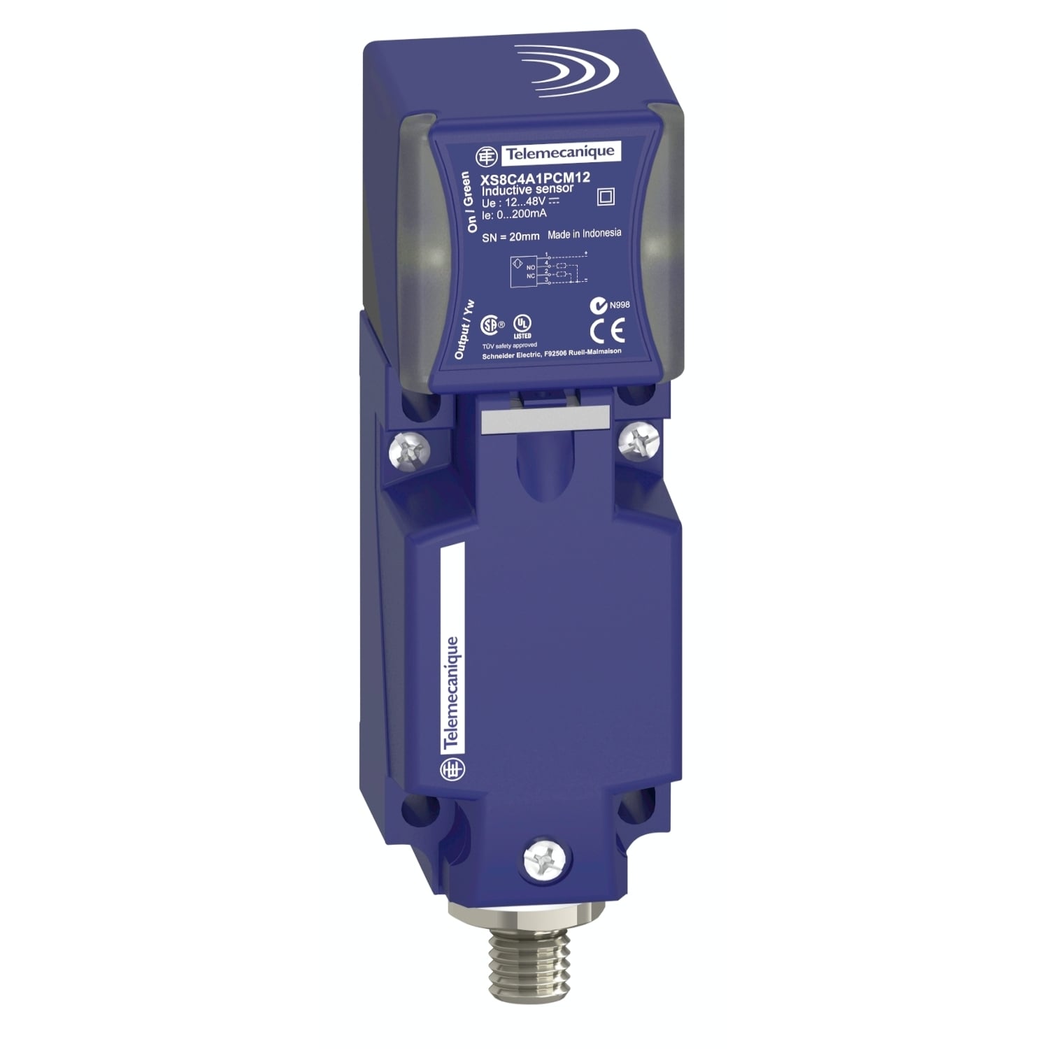XS8C4A4PCM12 OsiSense XS Fixed General Purpose Proximity Sensor, Inductive, DC PNP/Discrete Output, 1NO-1NC Contact, 12 to 48 V DC
