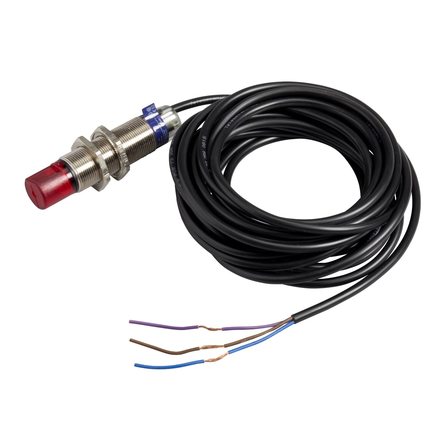 XUB9BPAWL2 OsiSense XU Singlemode Photoelectric Sensor, Cylindrical Shape, 2 m, Red Sensing Beam, 1 ms Response, PNP 1NO Output