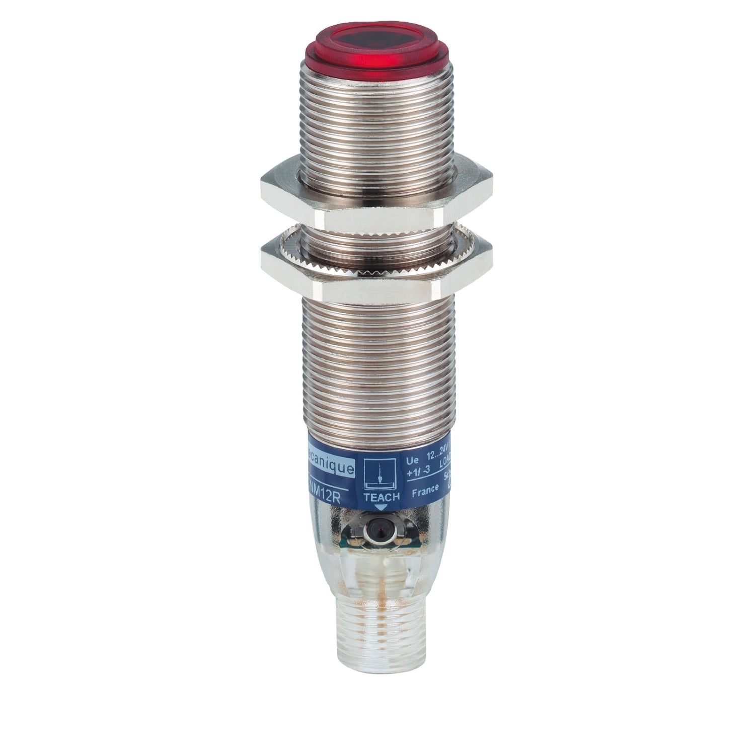 XUBLBPCNM12R OsiSense XU 3-Wire Photoelectric Sensor Receiver, M18 Cylindrical Shape, 0 to 100 m, Red Laser Sensing Beam, 0.4 ms Response, PNP 1NO-1NC Output