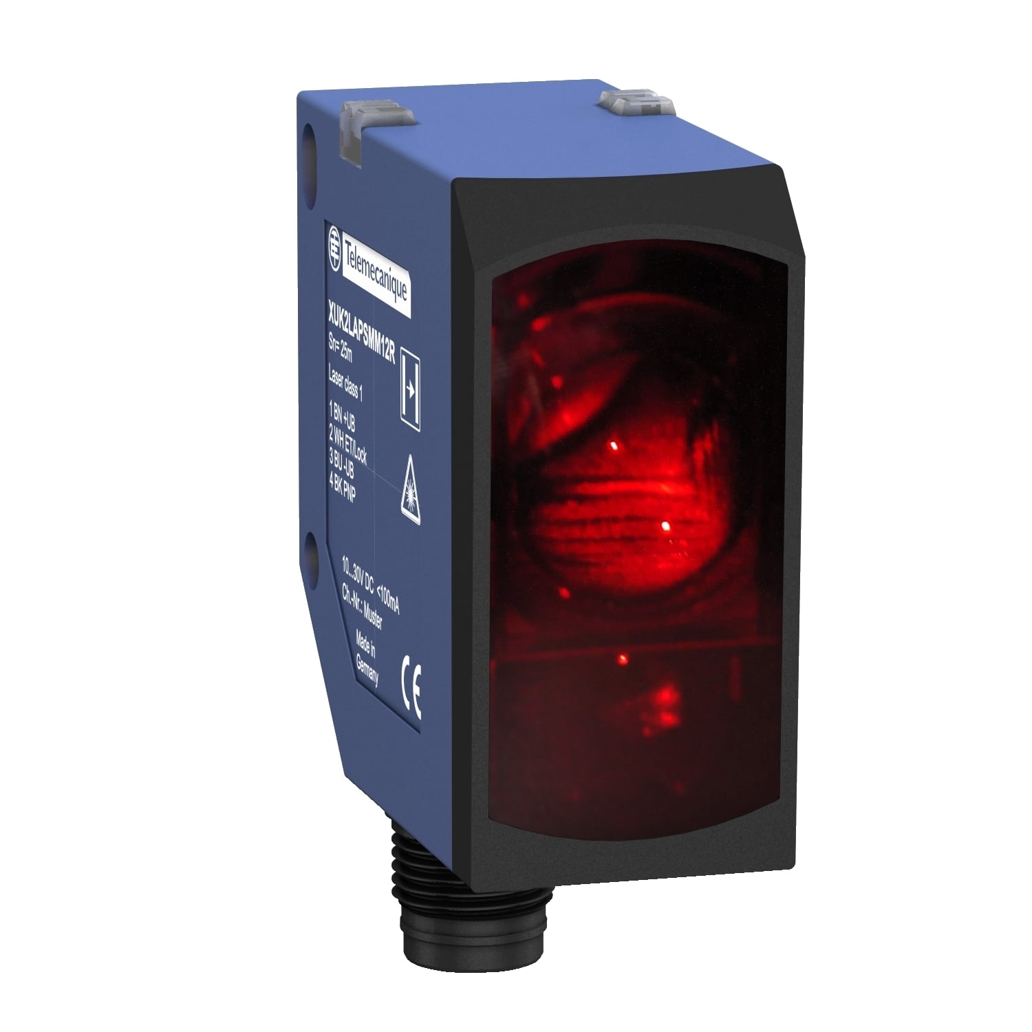 XUK2LAKSMM12T OsiSense XU 4-Wire Compact Photoelectric Sensor Transmitter, 25 m, Red Laser Sensing Beam, Discrete Output
