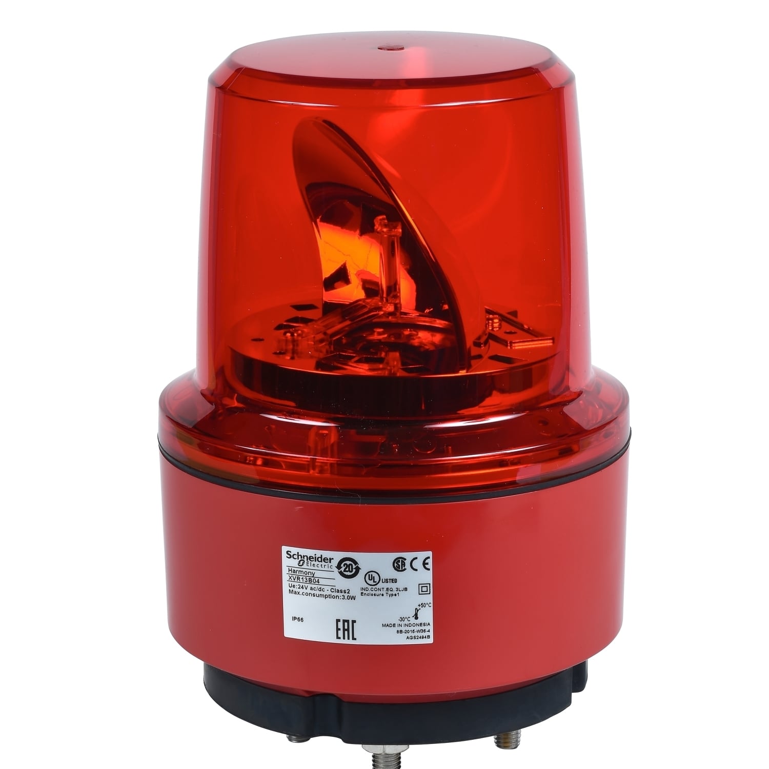 XVR13B04 Harmony Pre-Wired Rotating Mirror Beacon, 19 to 30/24 V DC, LED Lamp, 130 mm Dia, Screw Mount, Red