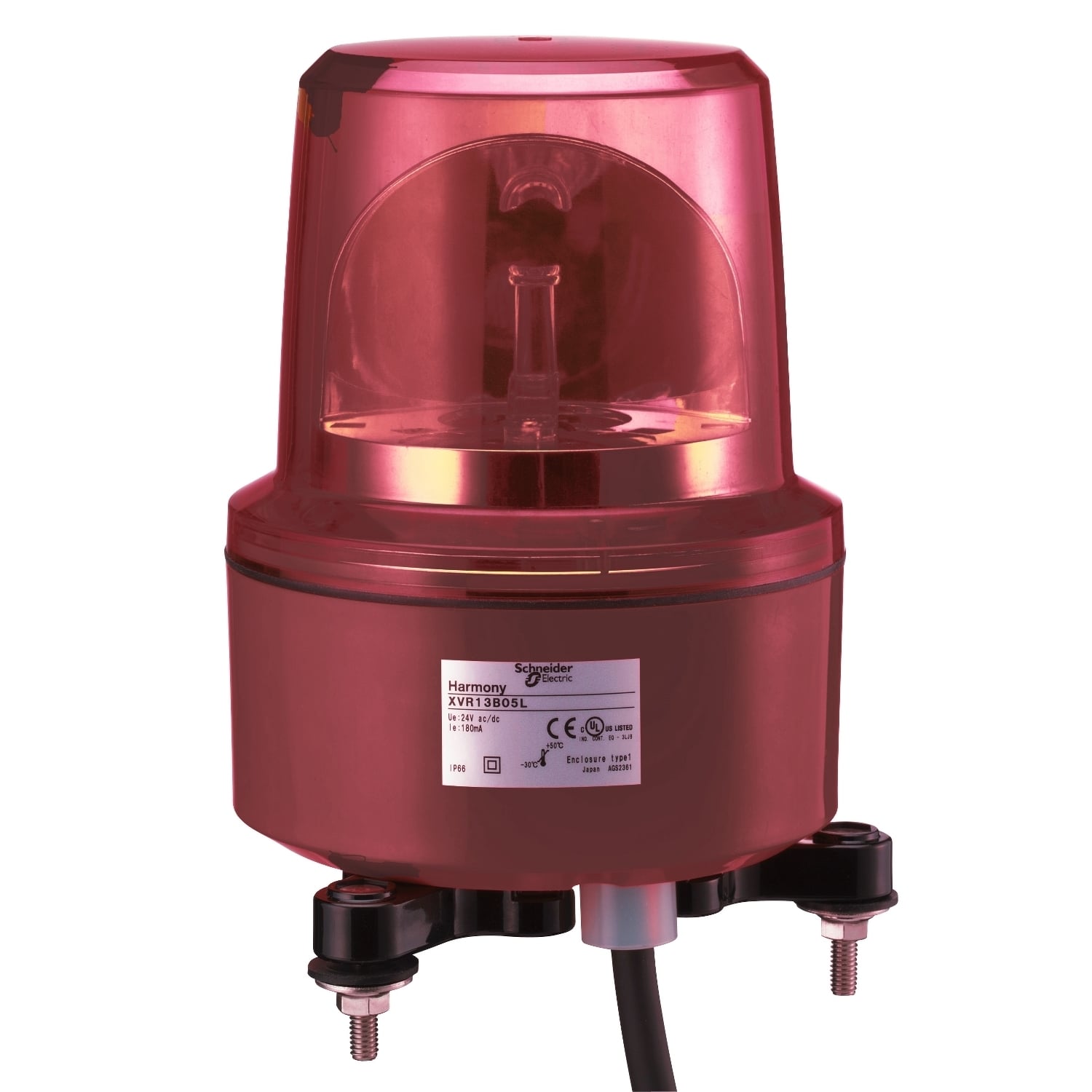 XVR13G04L Harmony Pre-Wired Rotating Mirror Beacon, 120 V AC, LED Lamp, 130 mm Dia, Screw Mount, Red