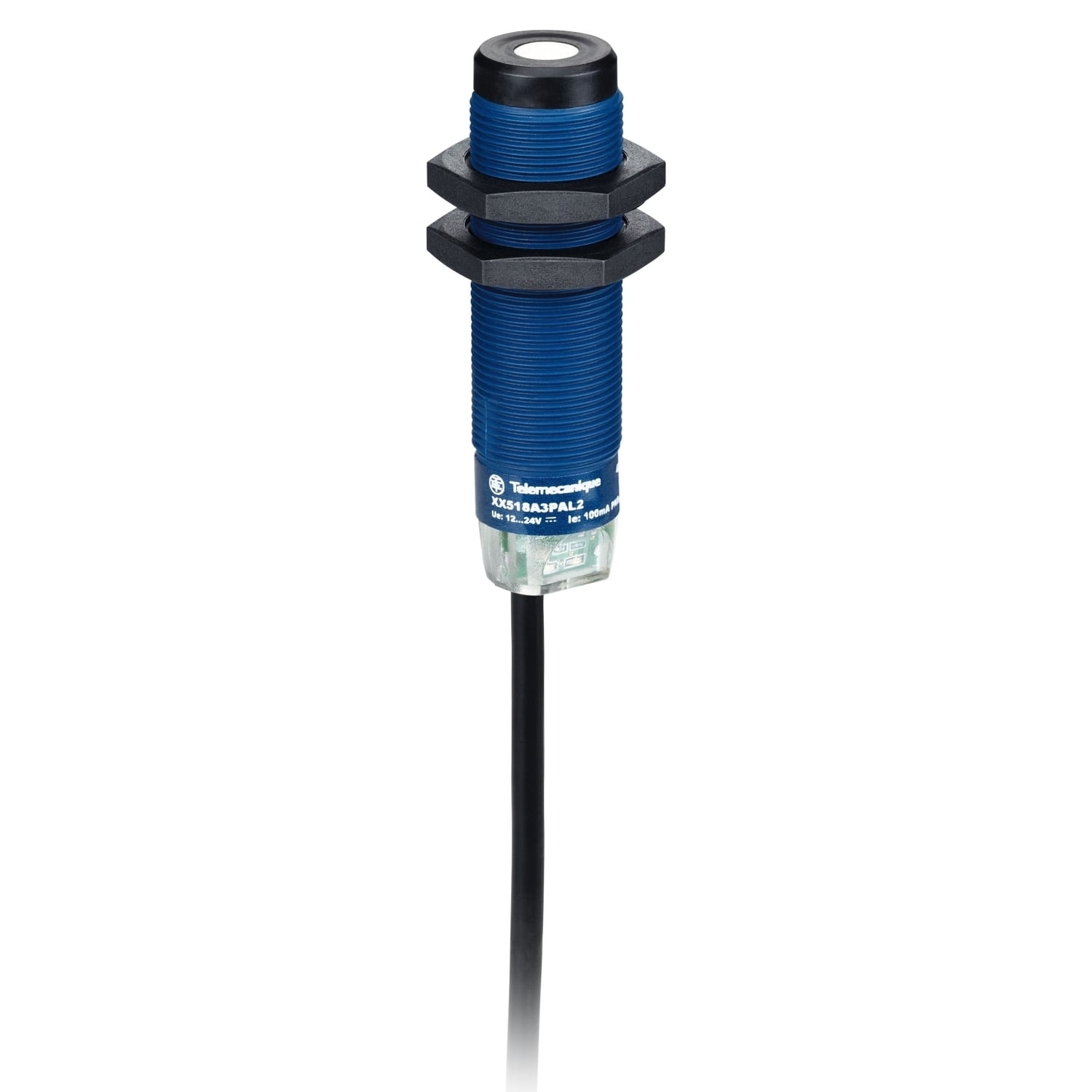 XX518A3PAL2 OsiSense XX Cylindrical Sensor, Ultrasonic, PNP Output, 1NO Contact, 12 to 24 V DC