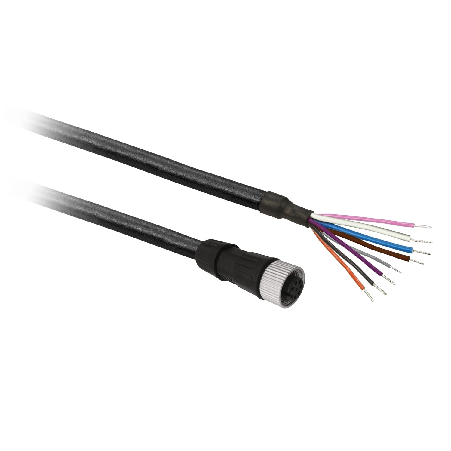 XZCP29P12L10 Screw-On Pre-Wired Connector, 30 V AC to 36 V DC, 8-Pin M12 Jack End Connection, 10 m L, (8) 0.34 sq-mm Conductor, PUR