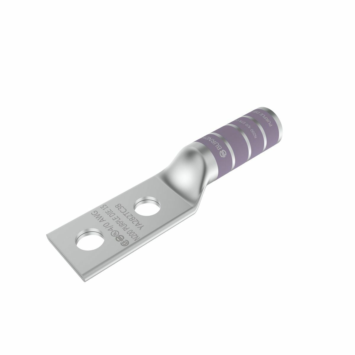YA282NTC38 YA-2N 2-Hole Compression Lug, 4/0 AWG Copper Conductor, Die Code: 15, 3/8 in Stud, Tin Plated Copper