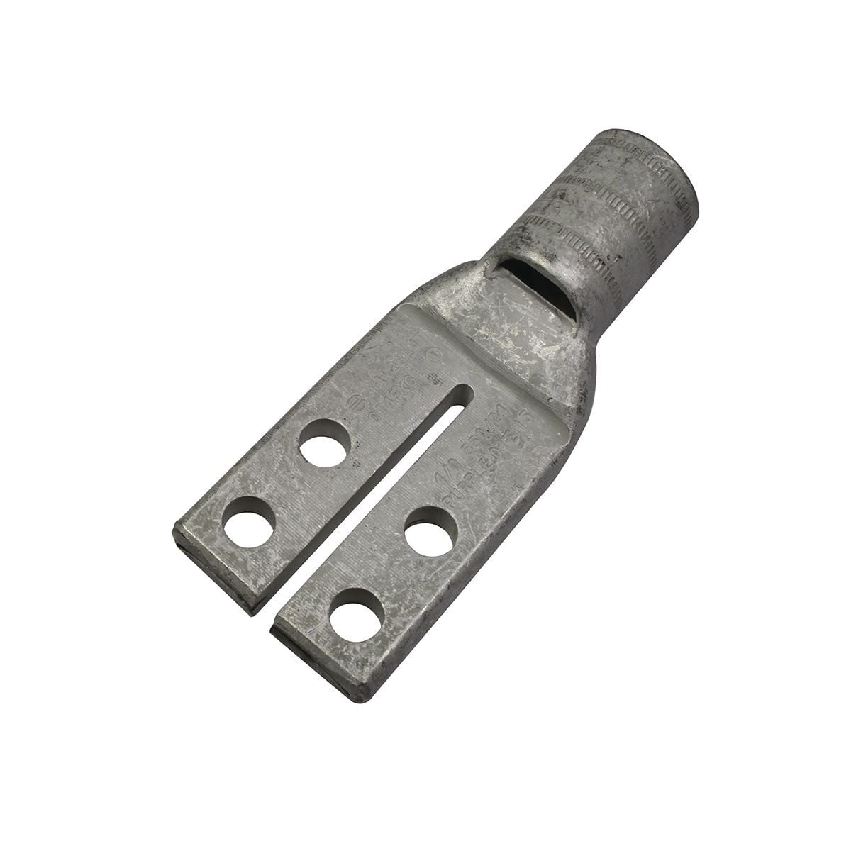 YA28L4TCG1 YA-L-TC 4-Hole Compression Lug With Inspection Window, 4/0 AWG Stranded Copper Conductor, Die Code: 15, 1/4 in Stud, Tin Plated Copper
