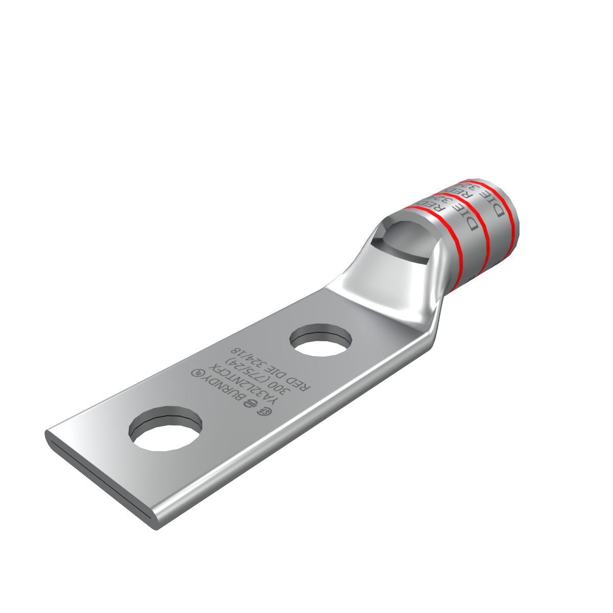 YA32L2NTCFX YA-L-2TC-FX 2-Hole Compression Lug With Inspection Window, 313.1 kcmil Flexible Copper Conductor, Die Code: 18/324, 1/2 in Stud, Tin Plated Copper