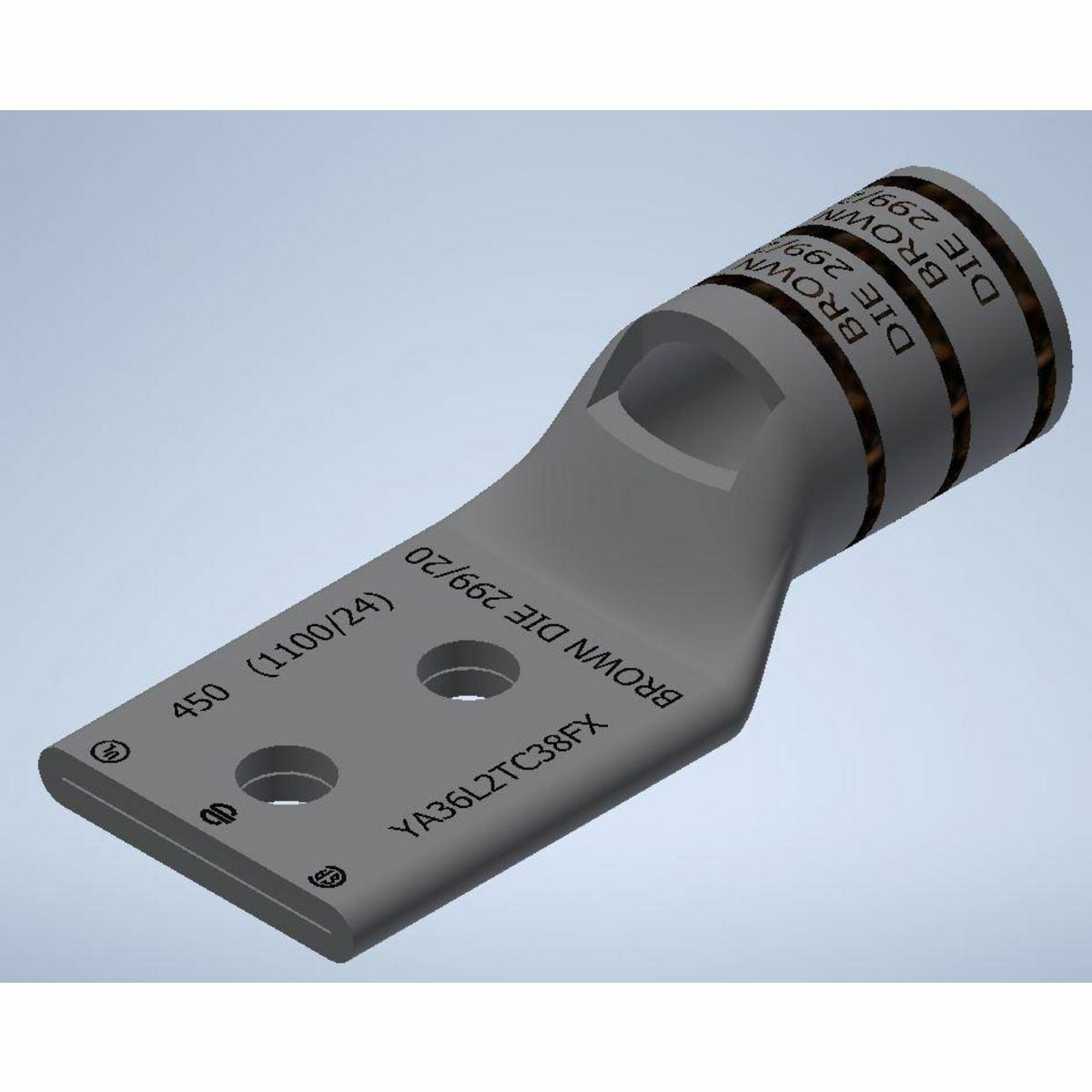 YA36L2TC38FX YA-L-2TC-FX 2-Hole Compression Lug With Inspection Window, 450 kcmil Flexible Copper Conductor, Die Code: 20/299, 3/8 in Stud, Tin Plated Copper
