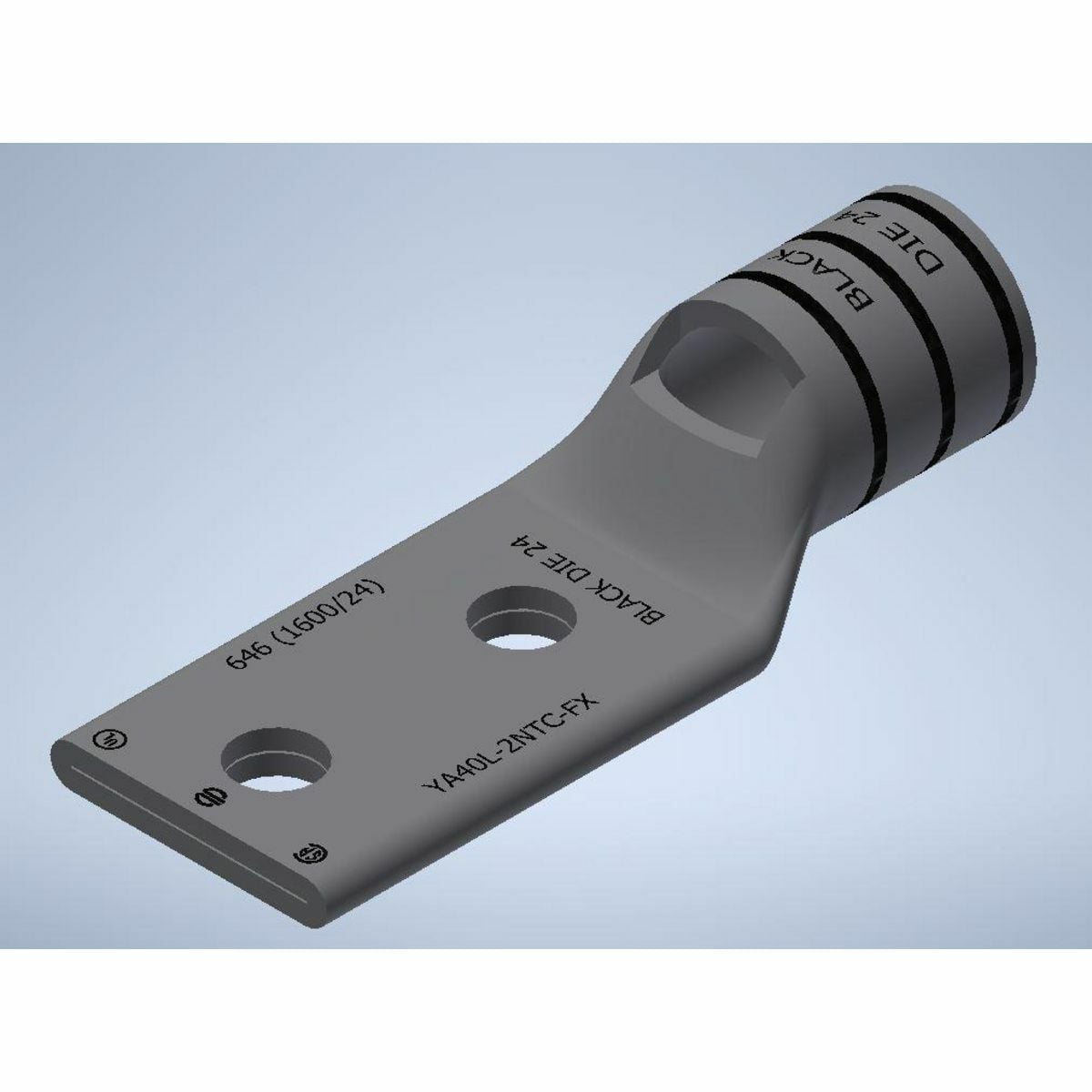 YA40L2NTCFX YA-L-2TC-FX 2-Hole Compression Lug With Inspection Window, 650 kcmil Flexible Copper Conductor, Die Code: 24, 1/2 in Stud, Tin Plated Copper
