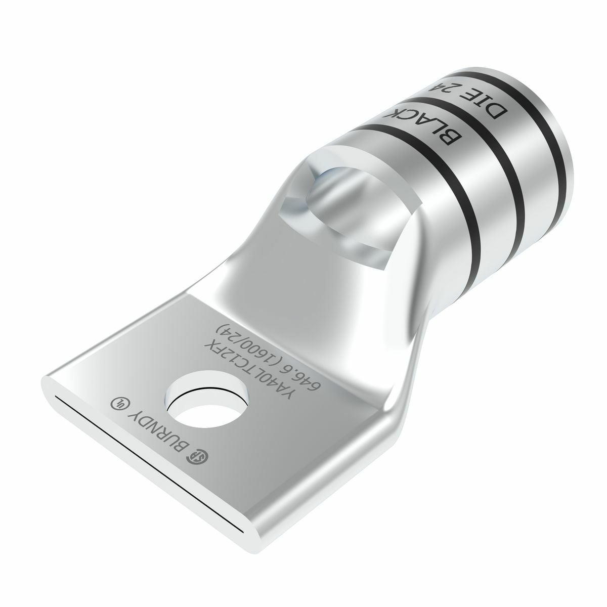 YA40LTC12FX YA-L-FX 1-Hole Compression Lug With Inspection Window, 650 kcmil Flexible/Stranded Copper Conductor, Die Code: 24, 1/2 in Stud, Tin Plated Copper