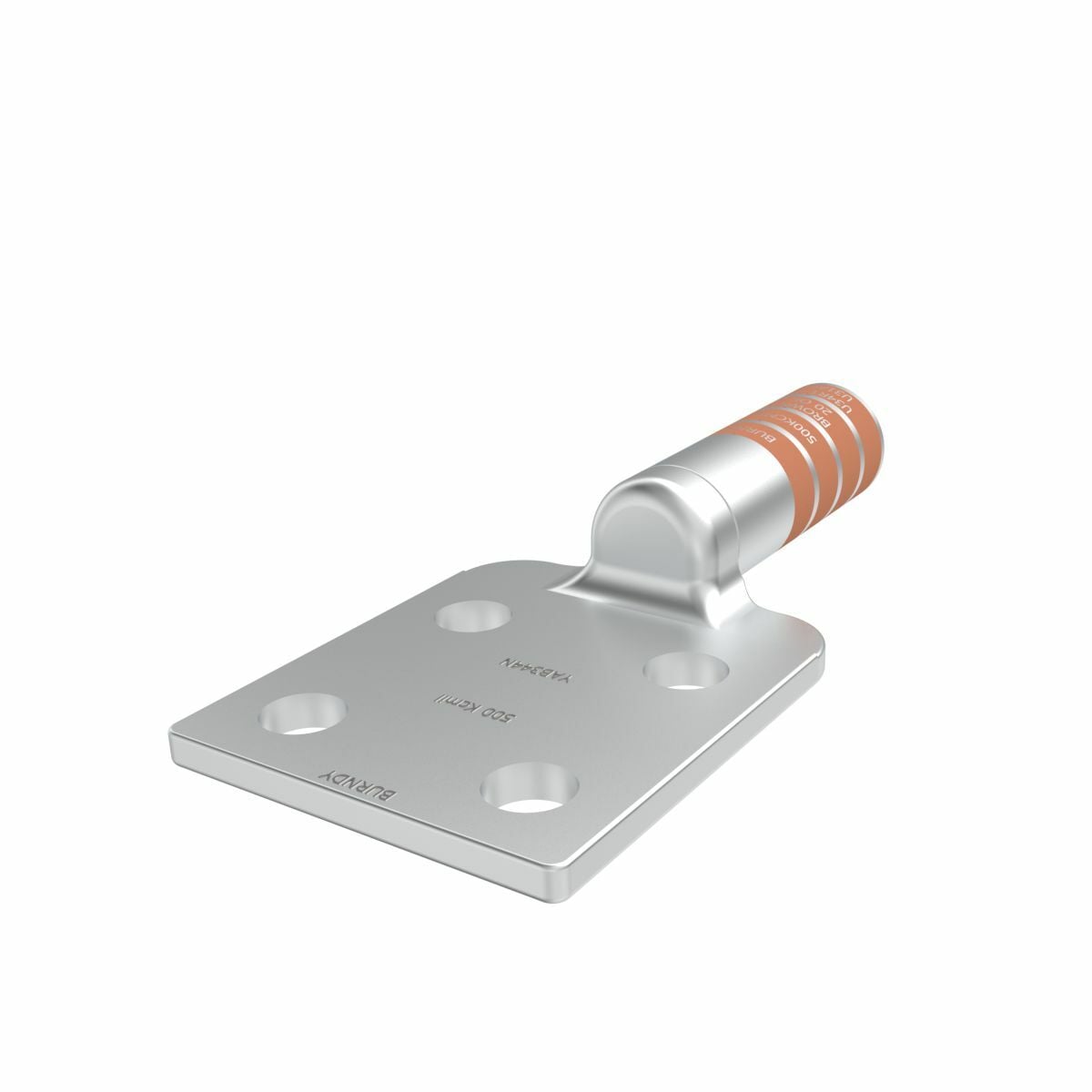 YAB344N YA Series 4-Hole Compression Lug, 500 kcmil Solid/Stranded Copper Conductor, Die Code: 20, 1/2 in Stud, Copper