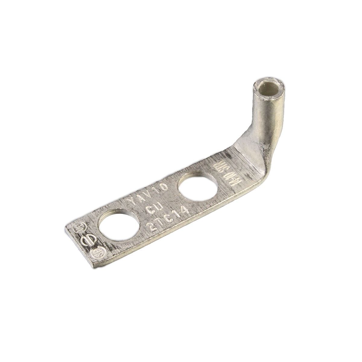 YAV102TC1490 YAV-2TC 2-Hole Compression Terminal With Inspection Window, 14 to 10 AWG, 12 to 10 AWG Solid/Stranded Copper Conductor, #10 Stud, Copper