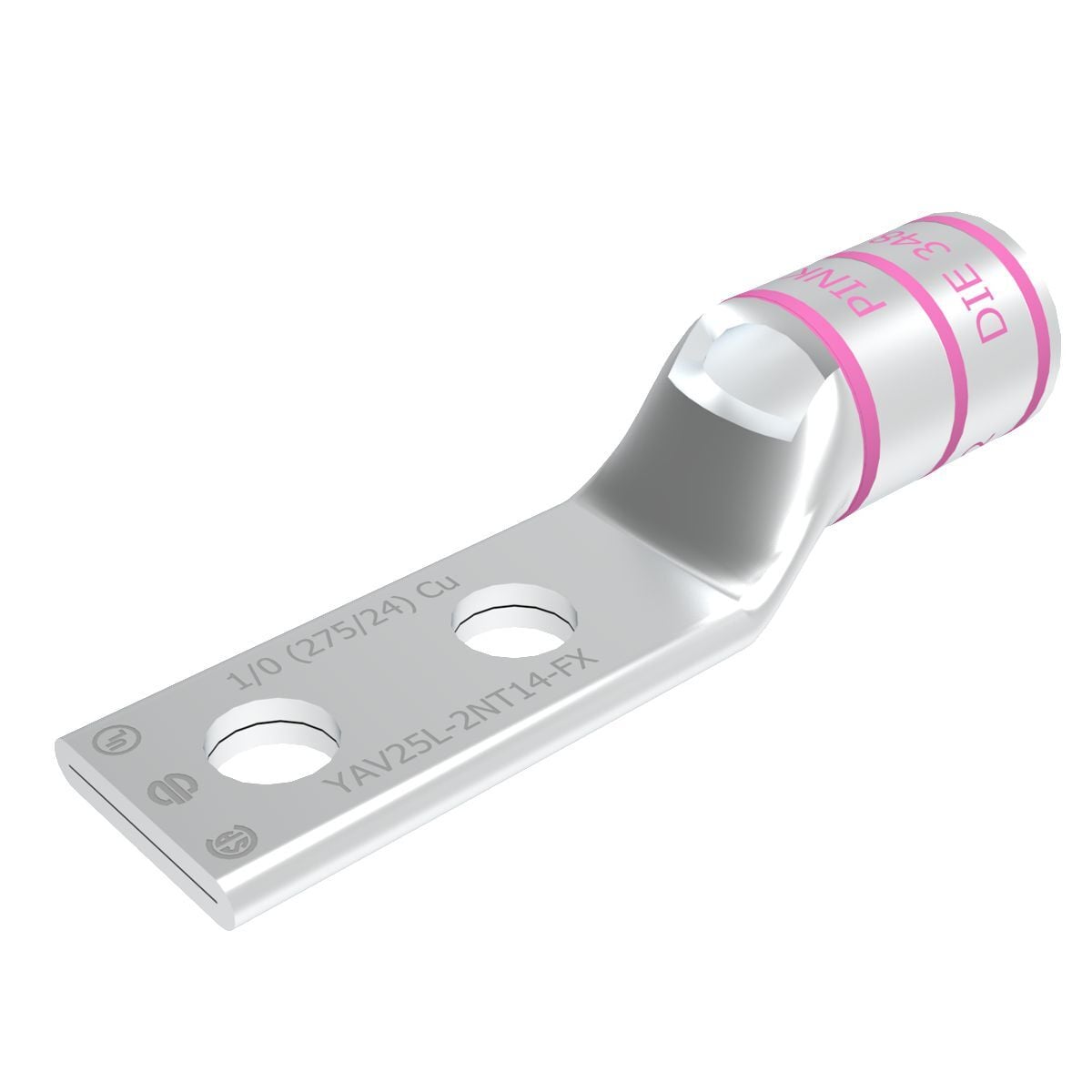 YAV25L2NT14FX YAV-L-NTFX 2-Hole Compression Lug, 1/0 AWG Flexible/Stranded Copper Conductor, 0.27 in Stud, Copper