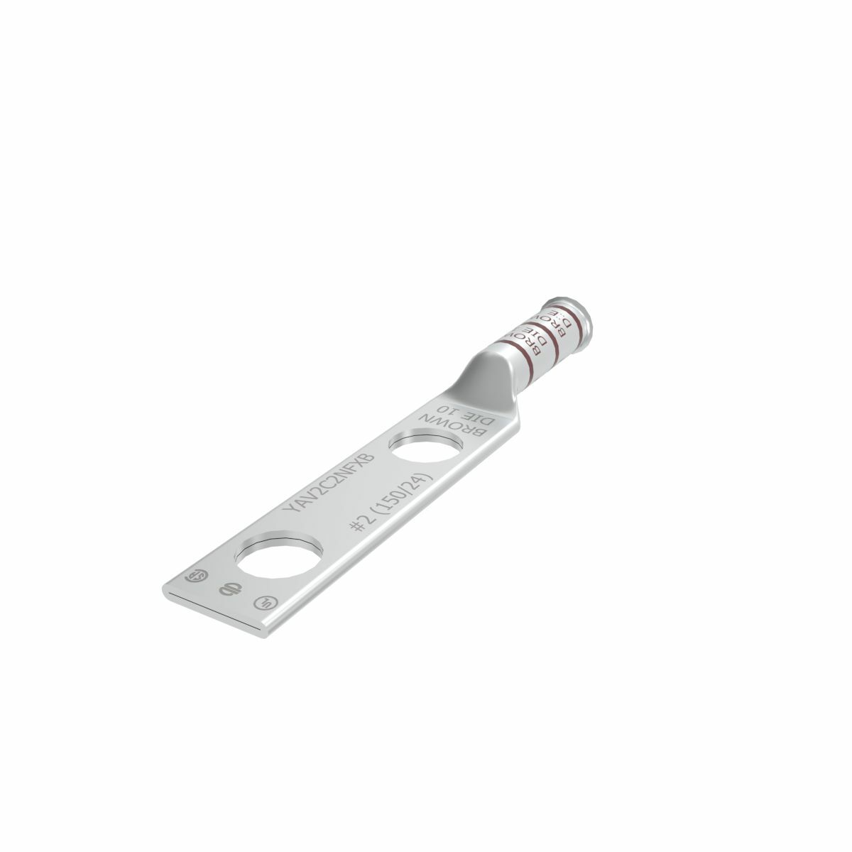 YAV2C2NFXB YAV-2N-FX 2-Hole Compression Lug, 2 AWG Flexible/Solid/Stranded Copper Conductor, Die Code: 10, 1/2 in Stud, Tin Plated Copper