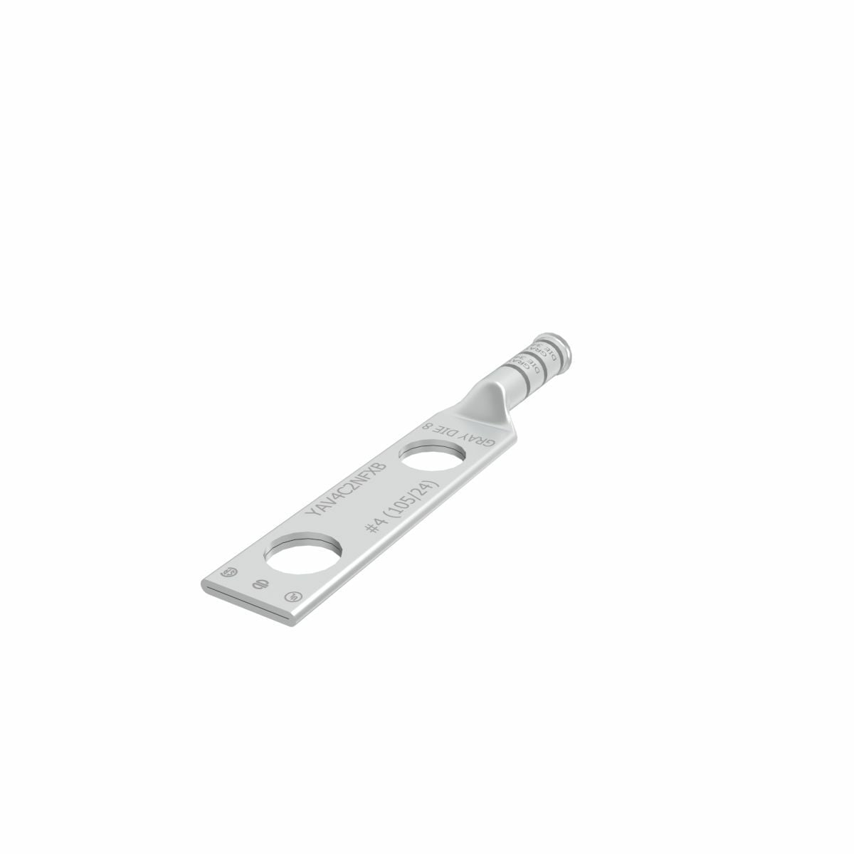 YAV4C2NFXB YAV-N-FX 2-Hole Compression Lug, 4 AWG Flexible/Solid/Stranded Copper Conductor, Die Code: 8, 1/2 in Stud, Copper