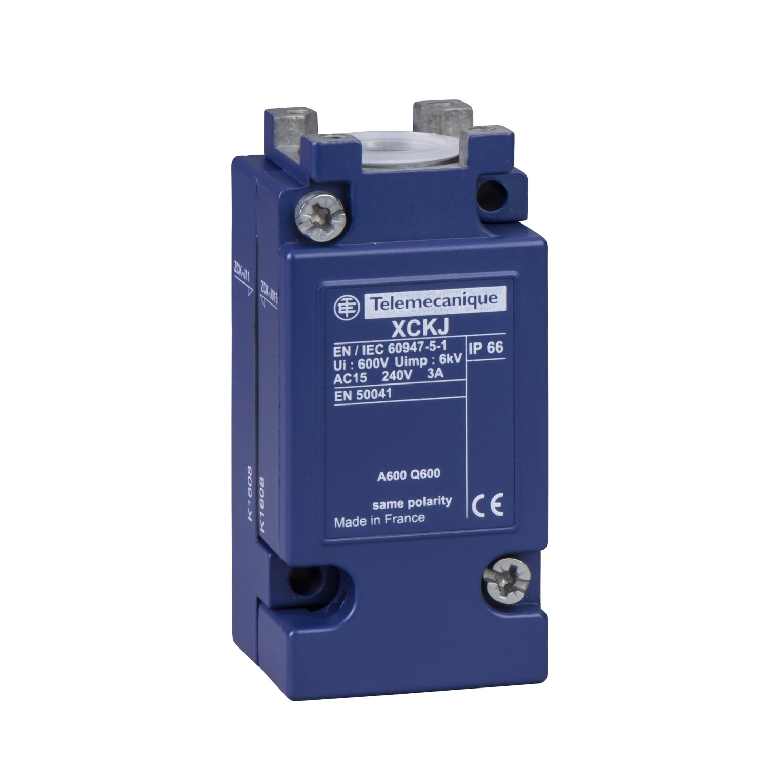 ZCKJ11H29 OsiSense XC Plug-In Standard Format Limit Switch Body With Positive Opening, 1CO Contact, For Use With XCKJ Limit Switch, 3 A at 240 V AC, 0.27 A at 250 V DC, A300/Q300 Contact, IP66 Enclosure