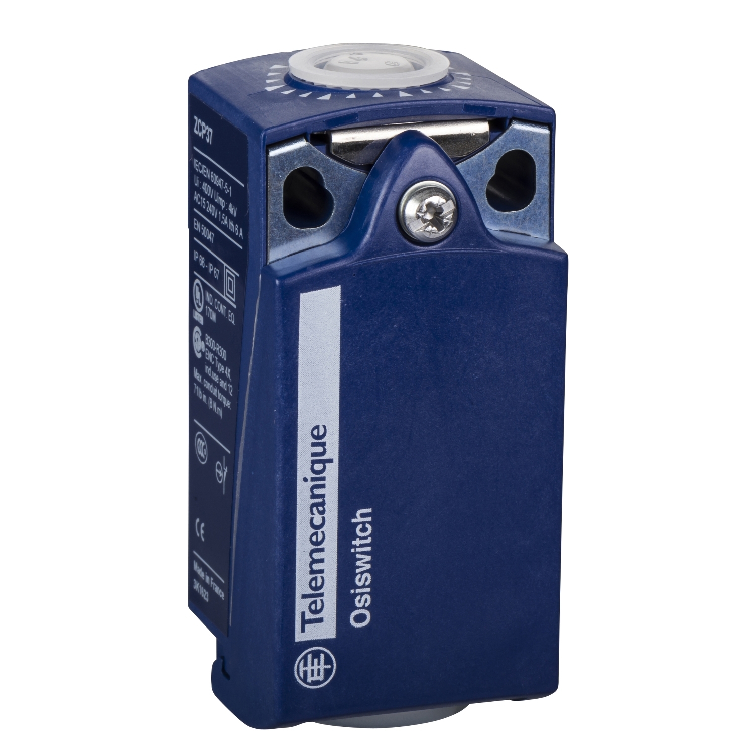 ZCP37 OsiSense XC Fixed Limit Switch Body, 1NO-2NC Contact, For Use With XCKP, ZCP and ZCP Series Standard Format Compact Limit Switch, 1.5 A at 240 V AC/0.1 A at 250 V AC/5 A at 240 V AC Contact
