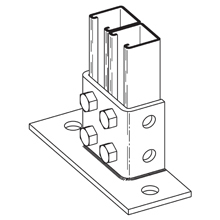 B281FLGRN Rectangular U Type Post Base, 2 Channel, Flush to Side Channel Position, 3-1/2 in H Base, For Use With 1-5/8 x 1-5/8 in B22A, B22B and B22C Series Side by Side Channel, Steel