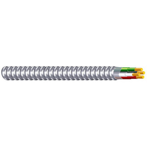 MC Armorlite Cable, 10 AWG, 2 Conductors, Stranded, Yellow/Gray/Green, 1000 Foot Reel