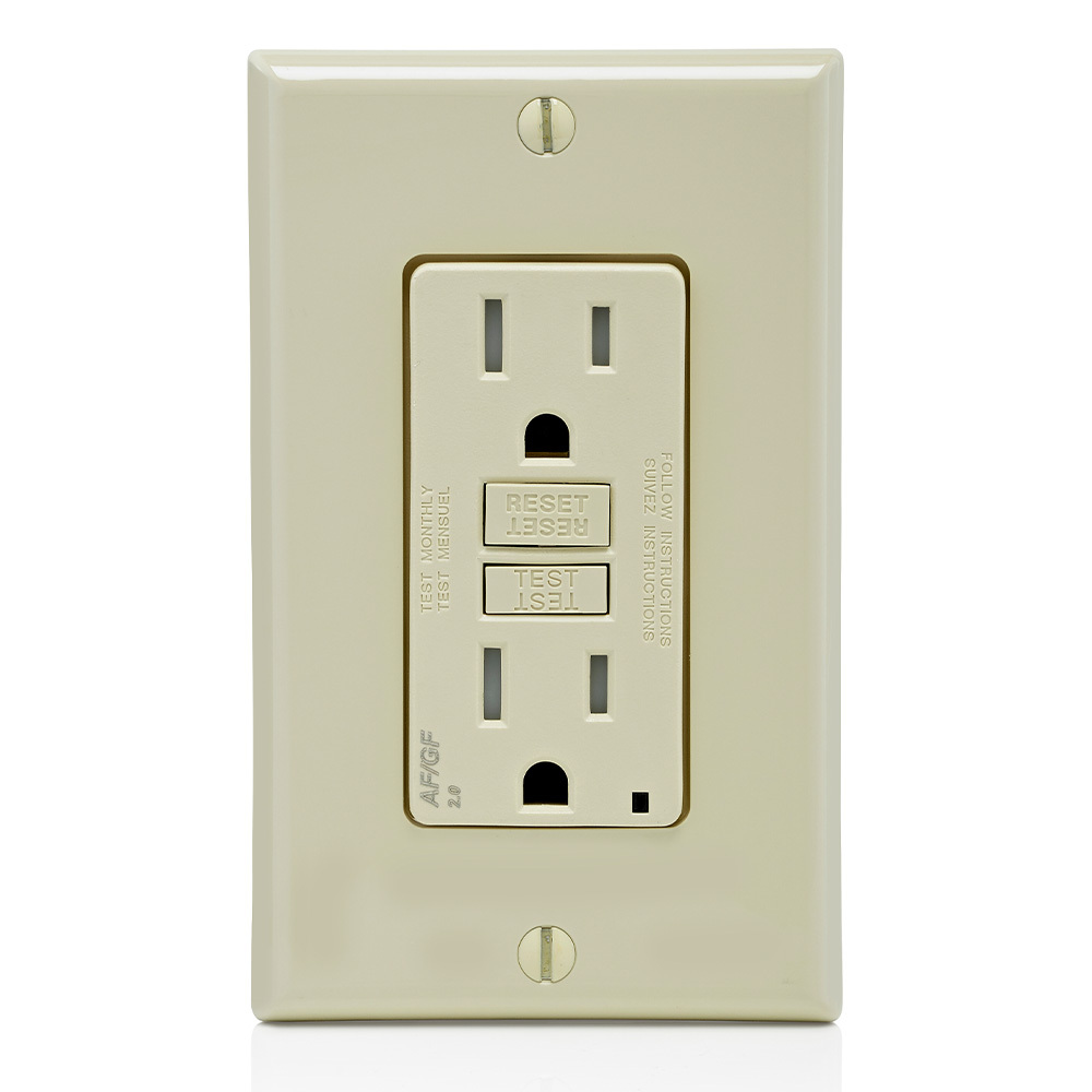 AGTR1-I Decora Dual Function Monochromatic Tamper-Resistant AFCI/GFCI Receptacle, 125 V AC, 15 A, 2 Poles, 3 Wires, Ivory