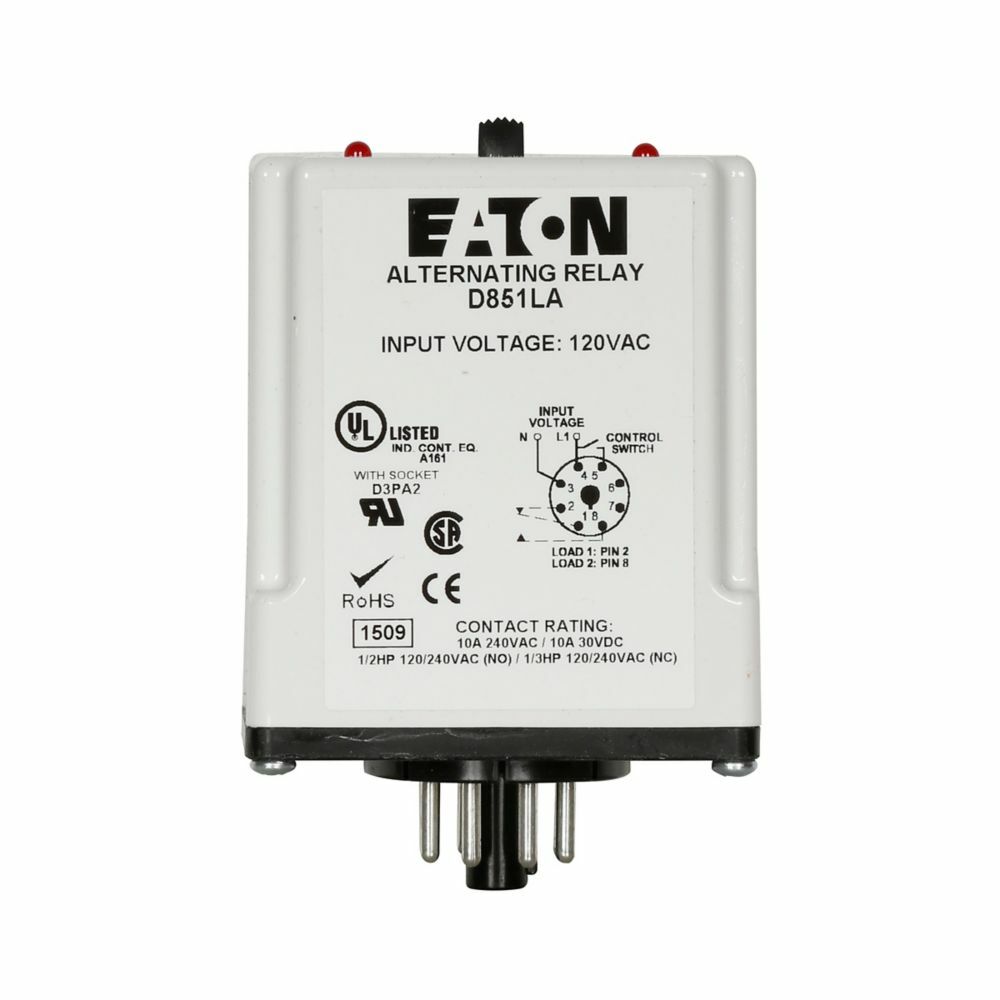 D851NA Fixed Alternating Relay, 10 A, 8 Pin, 1 Form C SPDT Contact, 120 V AC V Coil