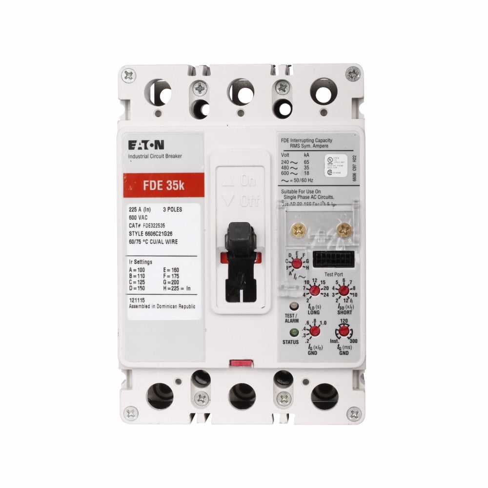 FDE308032 C Series Type FDE Molded Case Circuit Breaker, 600 V AC/250 V DC, 80 A, 35 kAIC at 480 VAC/65 kAIC at 240 VAC Interrupt, 3 Poles, Electronic Trip