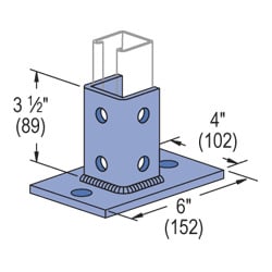 P2941-EG Channel Post Base, 1 Channel, Centered Channel Position, 3-1/2 in H Base, For Use With 1-5/8 in Channel, Steel